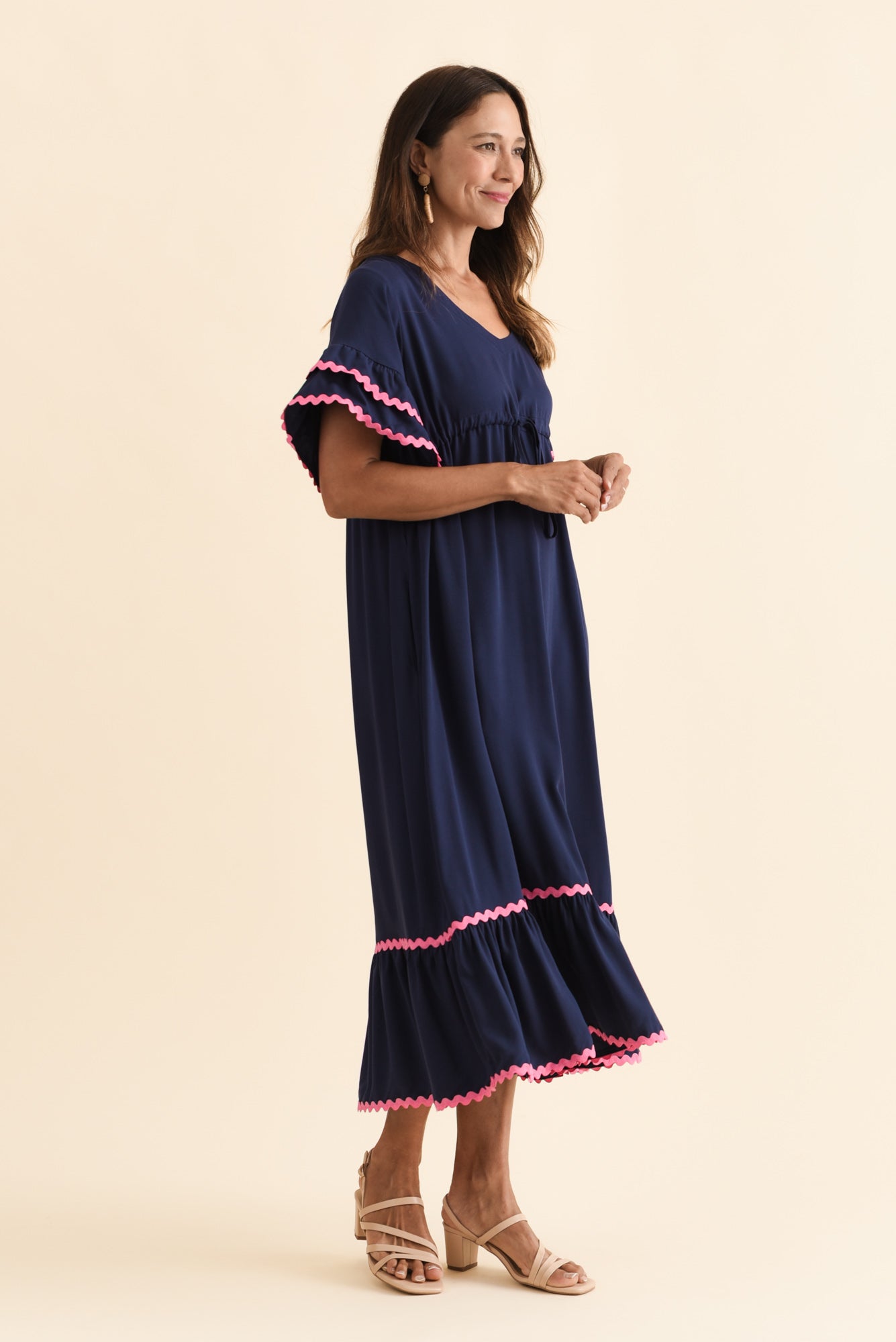 Rosemarie Navy Contrast Frill Dress