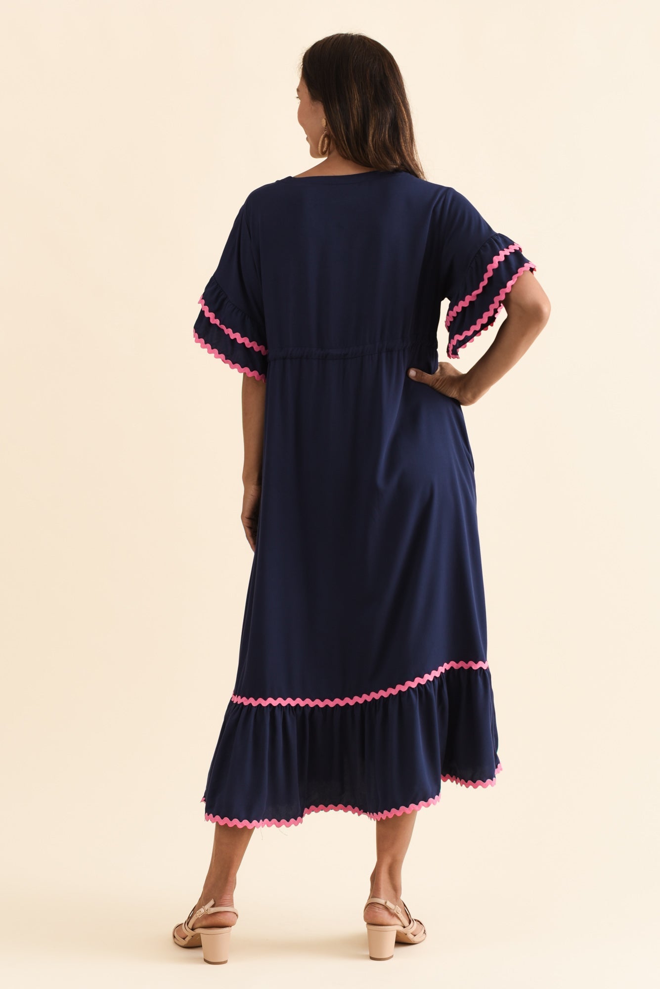 Rosemarie Navy Contrast Frill Dress