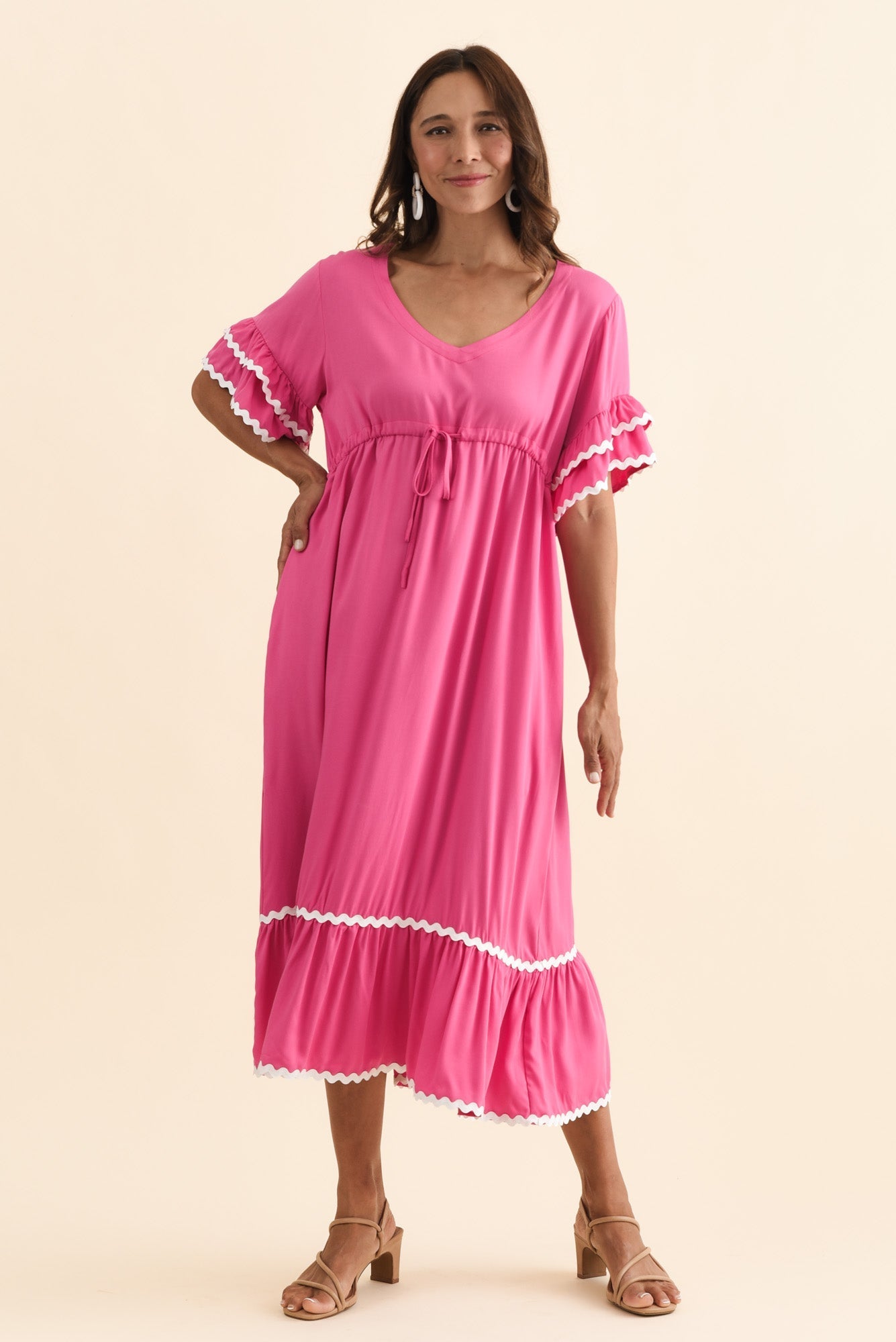 Rosemarie Pink Contrast Frill Dress
