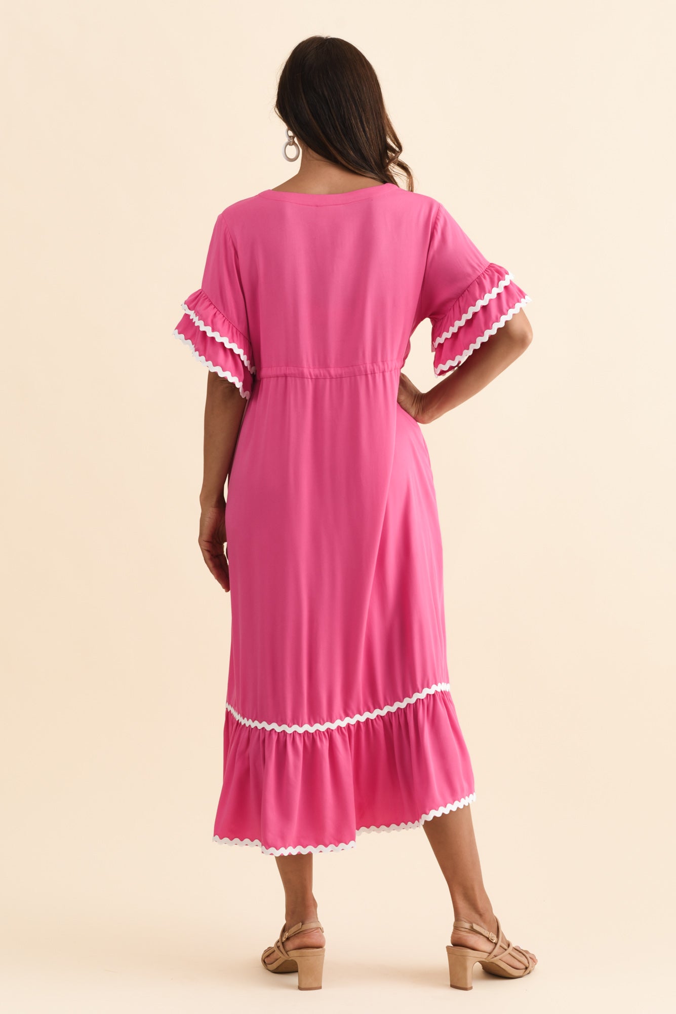 Rosemarie Pink Contrast Frill Dress