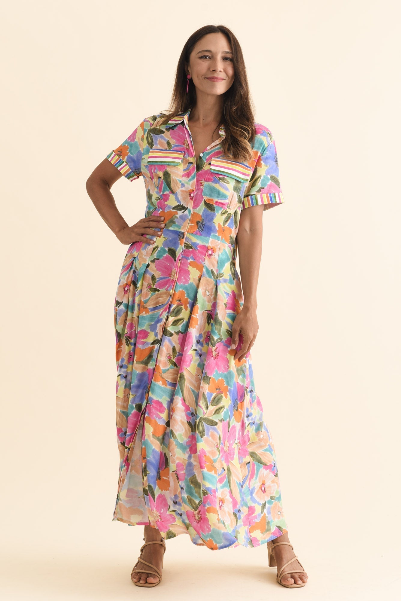 Rossellini Pink Floral Tie Maxi Dress
