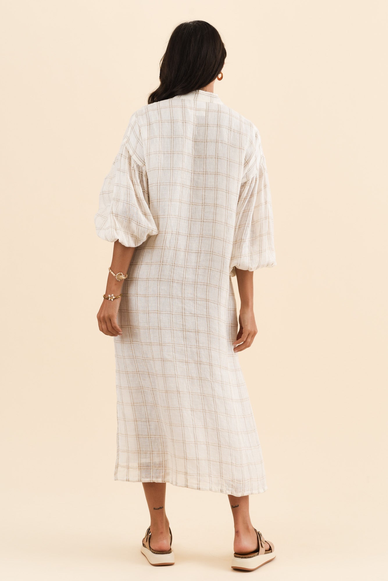 Rowena Ivory Check Linen Dress