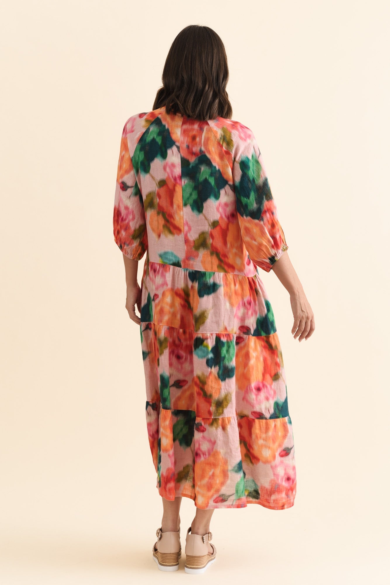 Ruthie Orange Floral Linen Button Dress