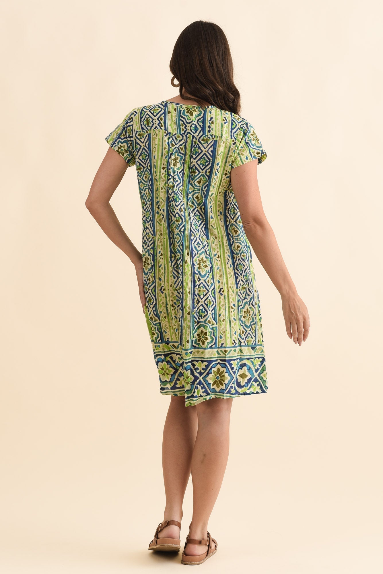 Sabina Blue Abstract Crinkle Cotton Dress
