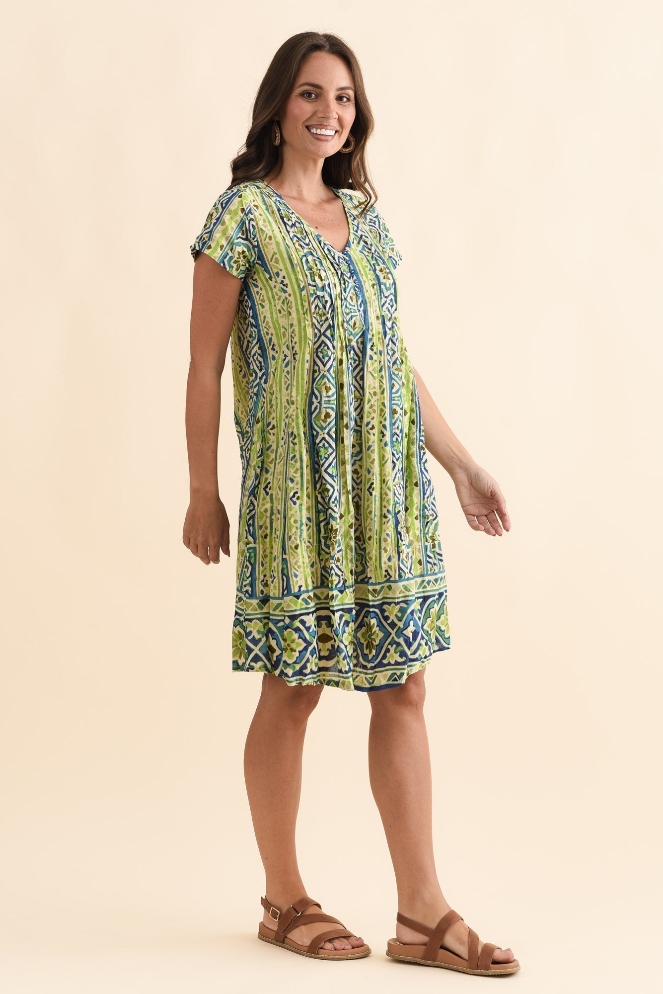 Sabina Blue Abstract Crinkle Cotton Dress