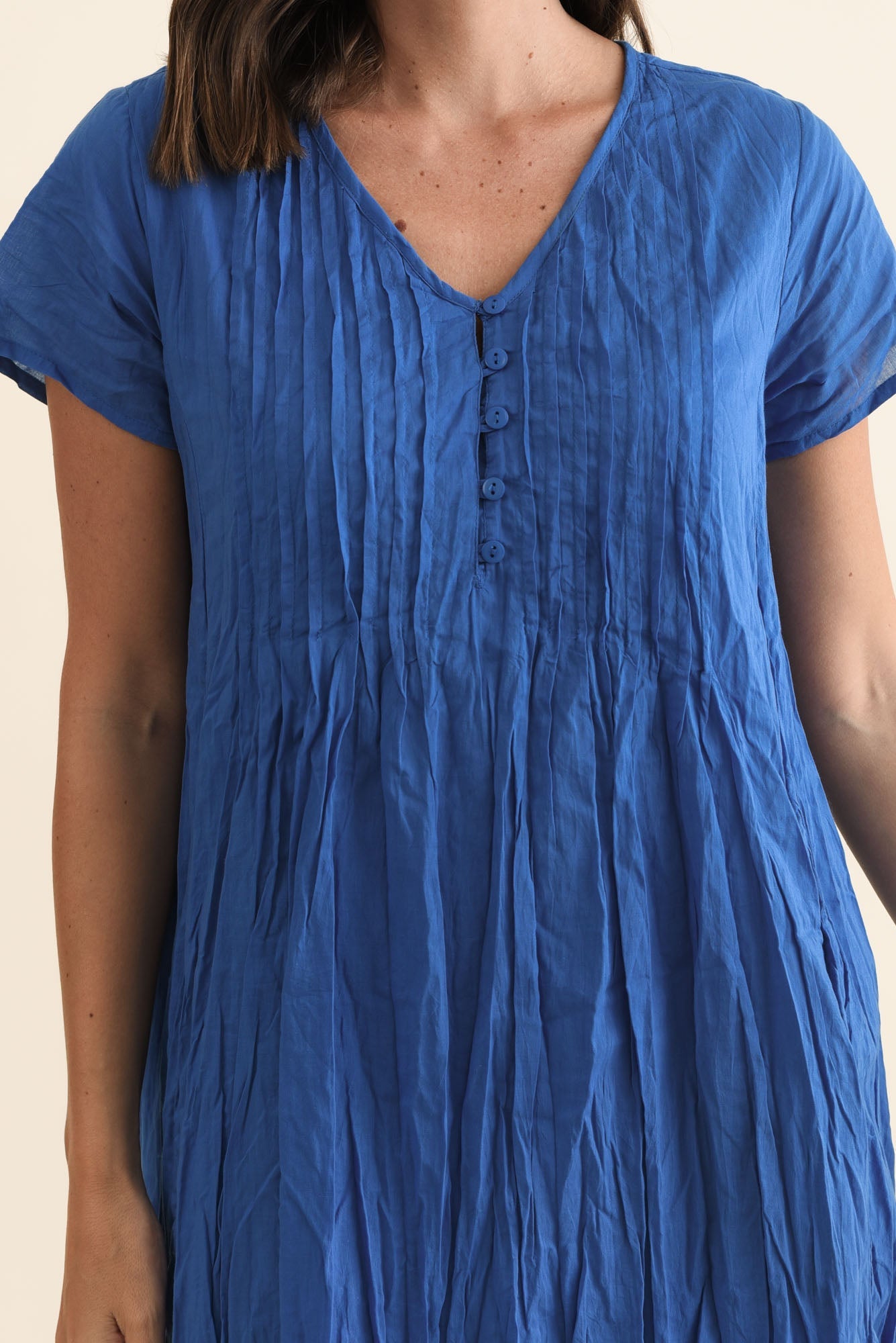 Sabina Blue Crinkle Cotton Dress