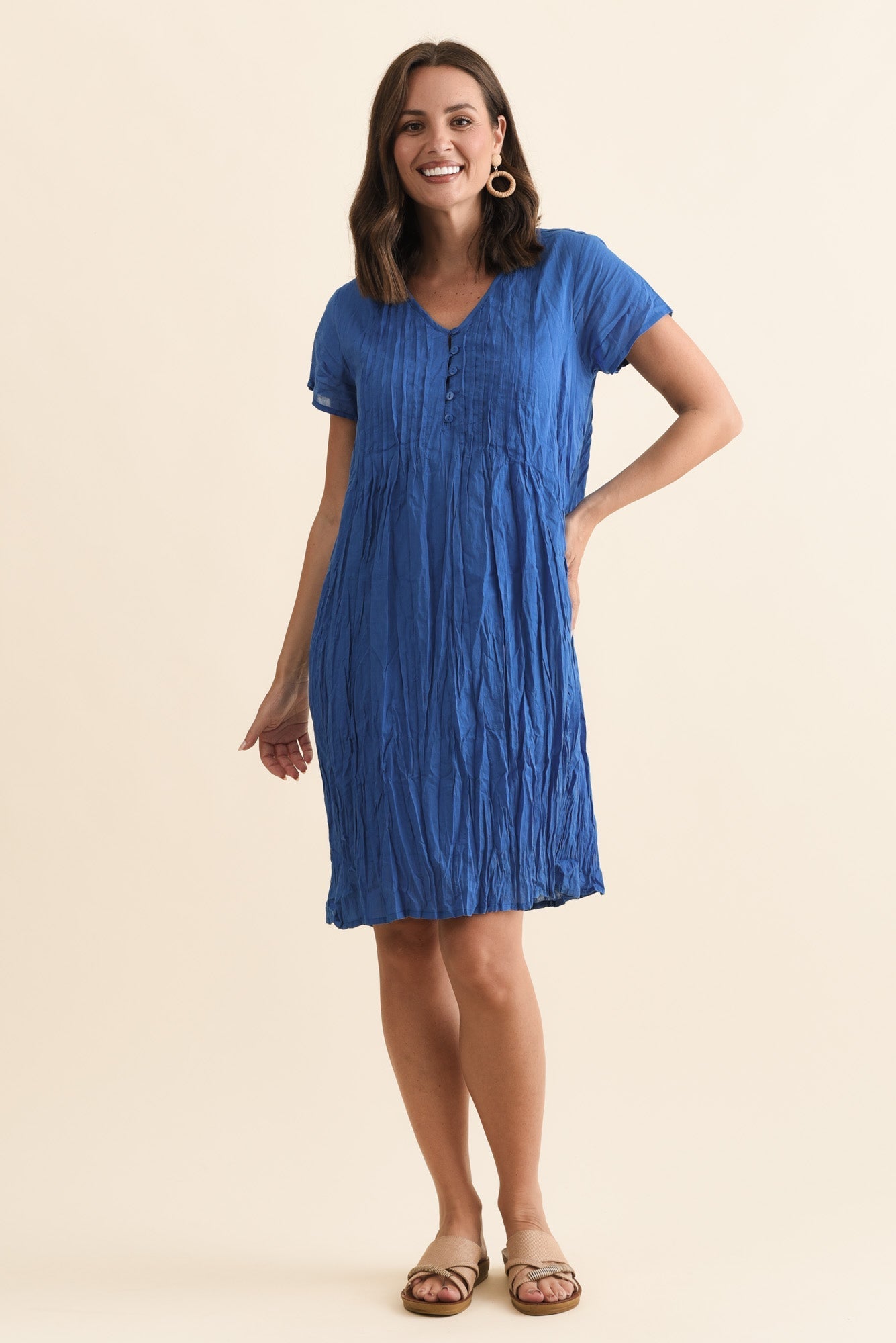 Sabina Blue Crinkle Cotton Dress