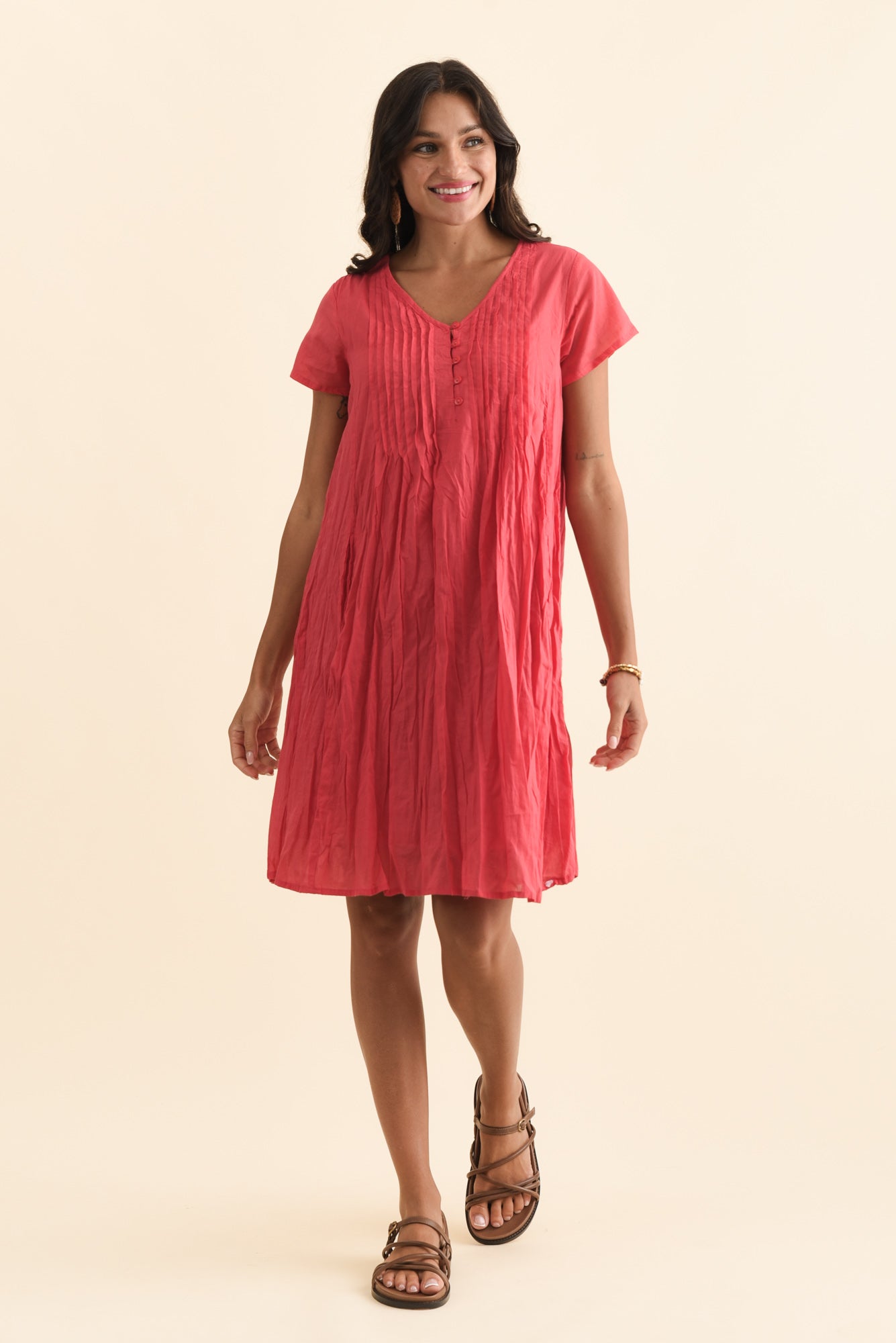 Sabina Cherry Crinkle Cotton Dress