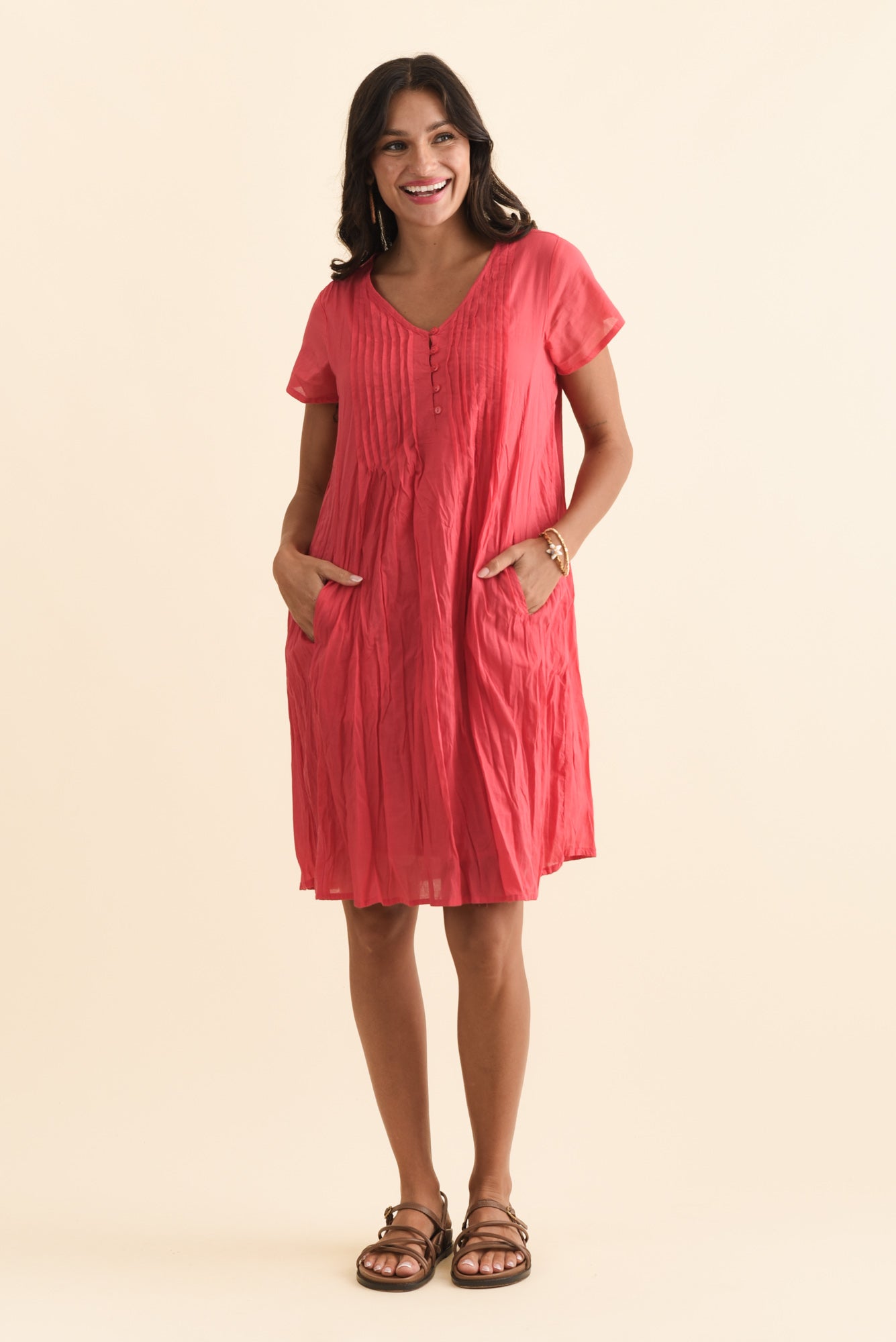 Sabina Cherry Crinkle Cotton Dress