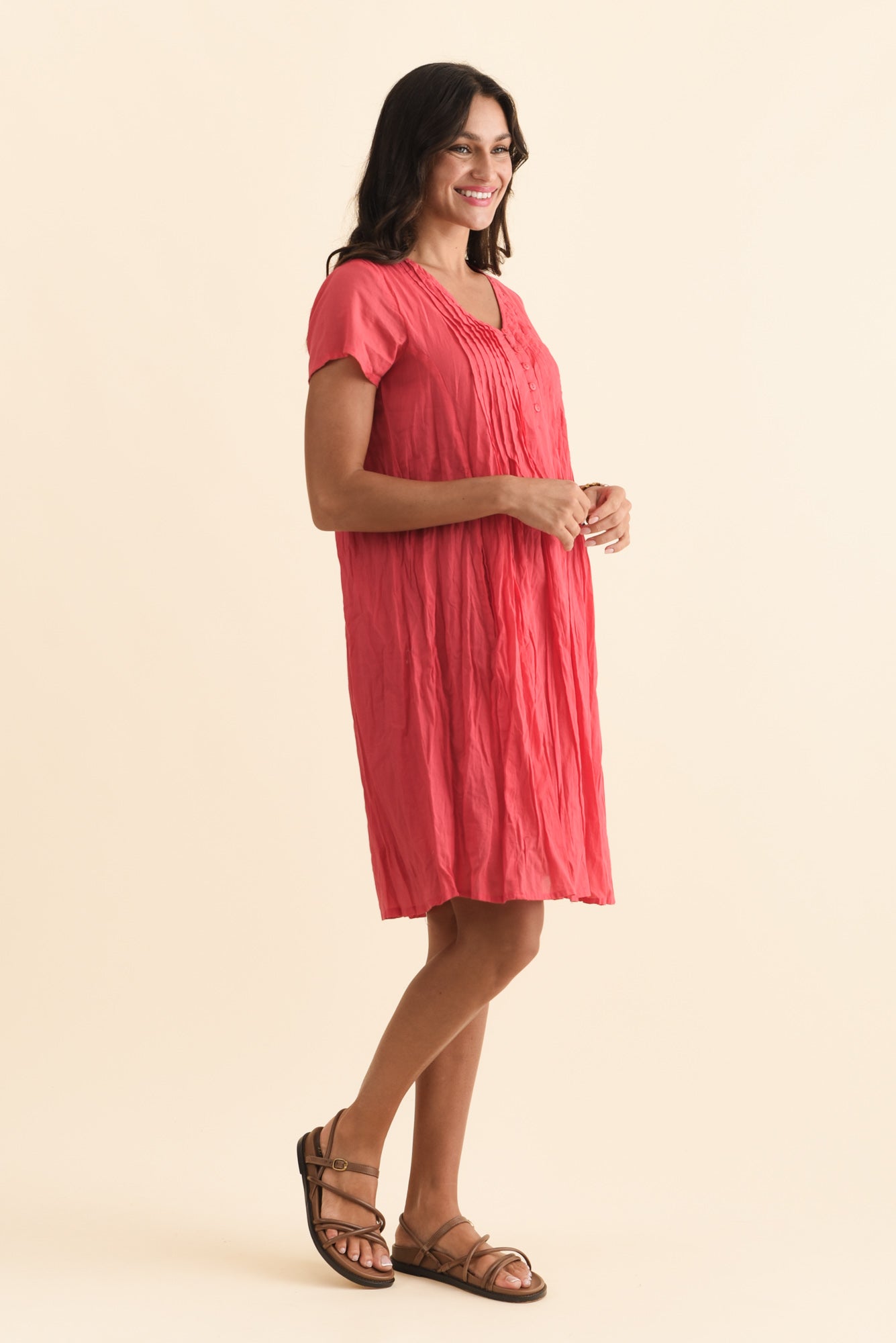Sabina Cherry Crinkle Cotton Dress