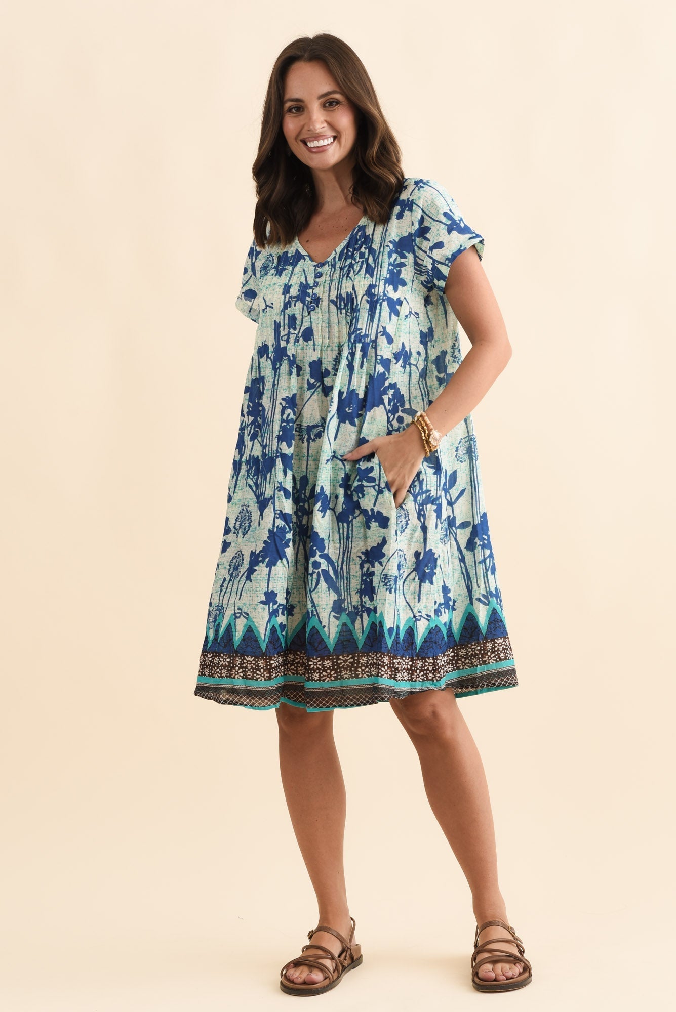 Sabina Cobalt Dandelion Crinkle Cotton Dress