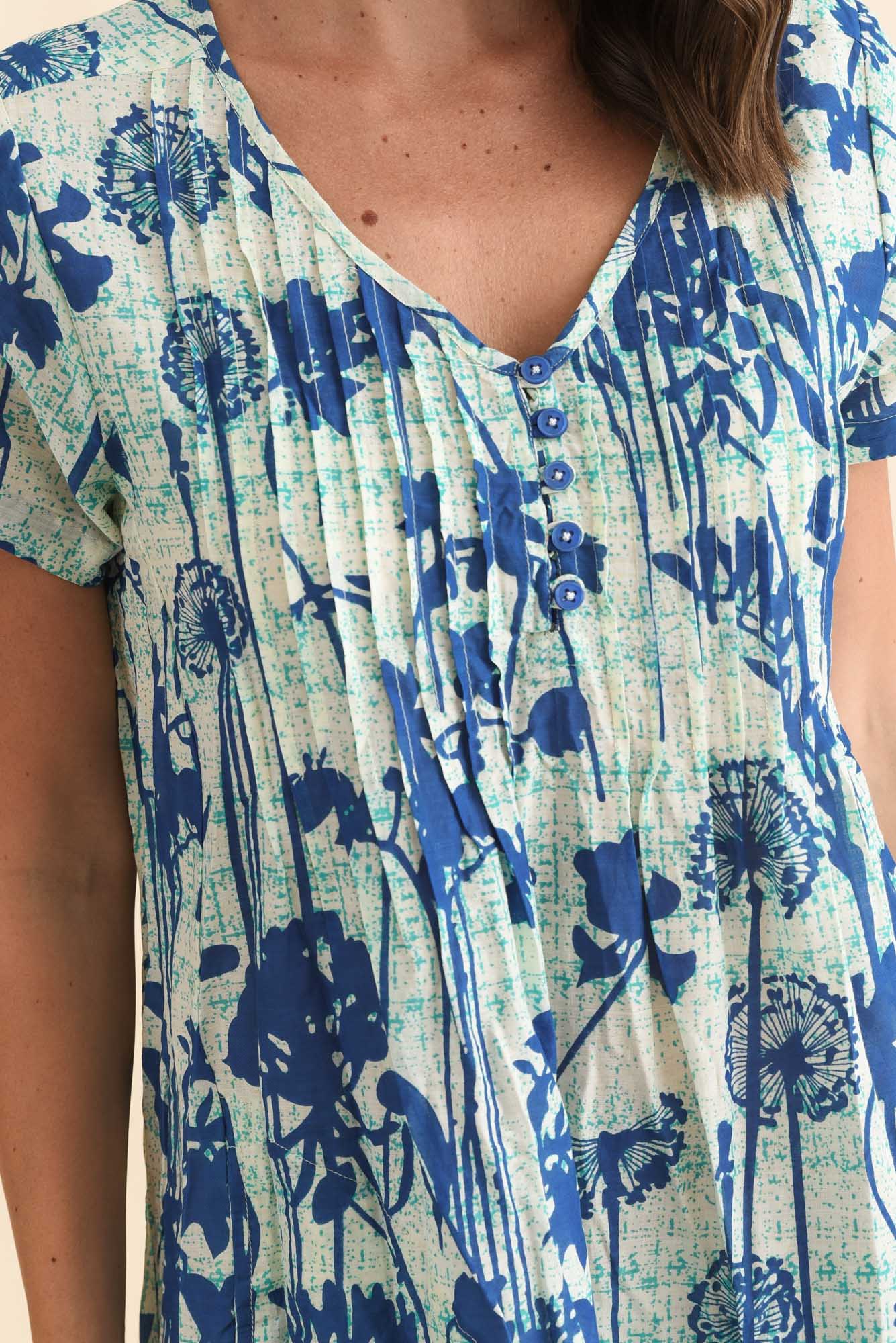 Sabina Cobalt Dandelion Crinkle Cotton Dress