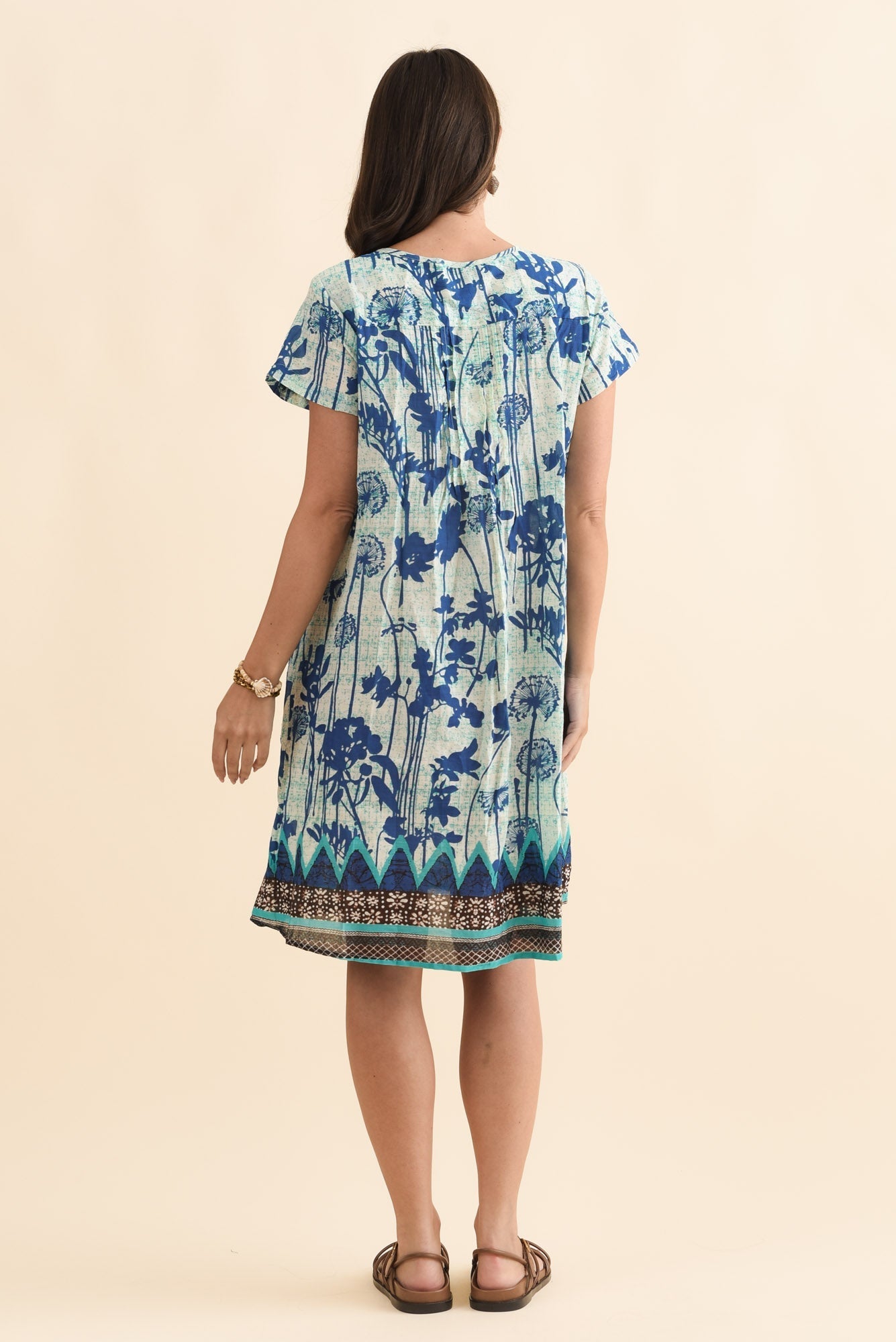 Sabina Cobalt Dandelion Crinkle Cotton Dress