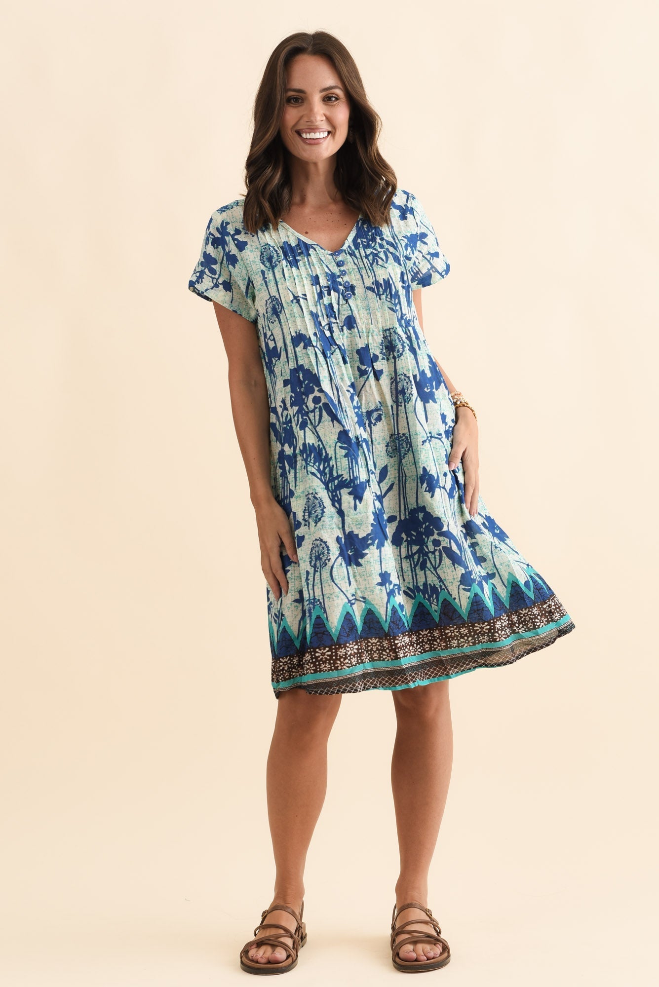Sabina Cobalt Dandelion Crinkle Cotton Dress