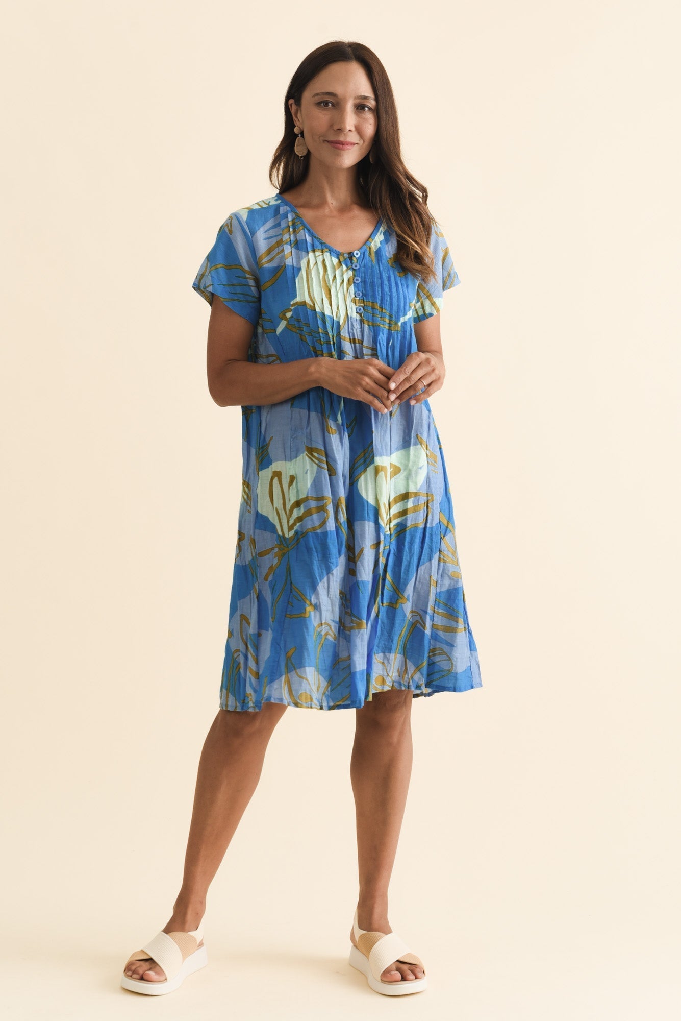 Sabina Cobalt Lily Crinkle Cotton Dress