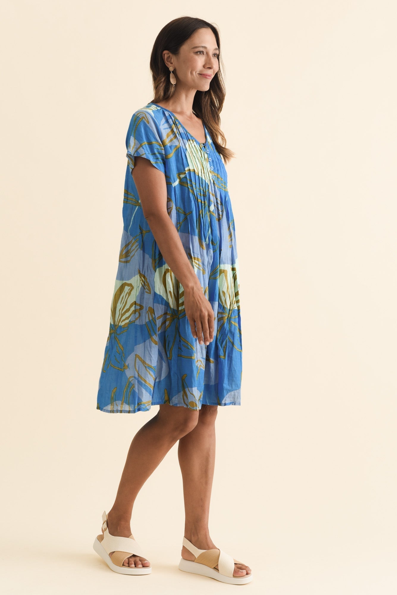 Sabina Cobalt Lily Crinkle Cotton Dress