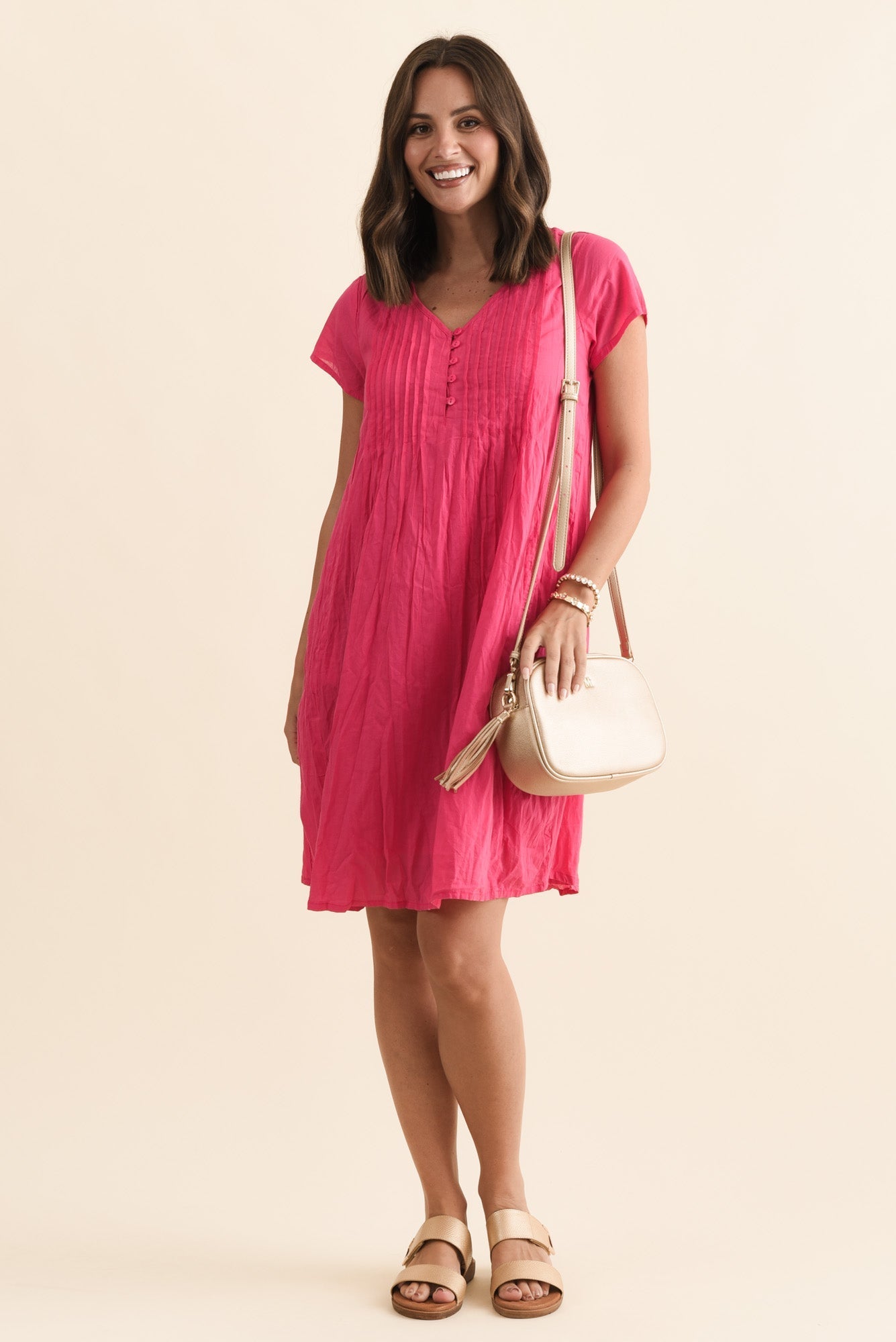 Sabina Fuchsia Crinkle Cotton Dress