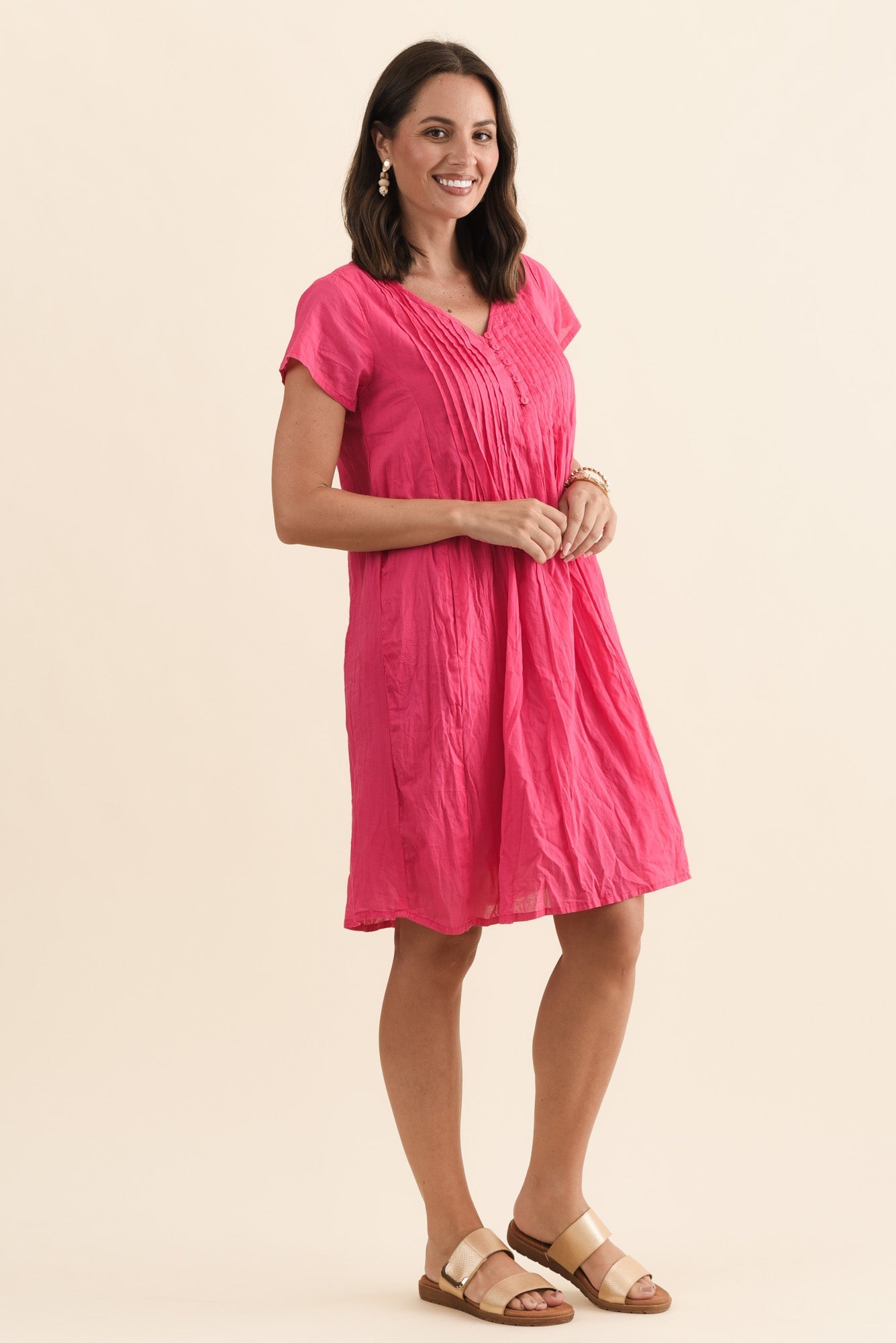 Sabina Fuchsia Crinkle Cotton Dress