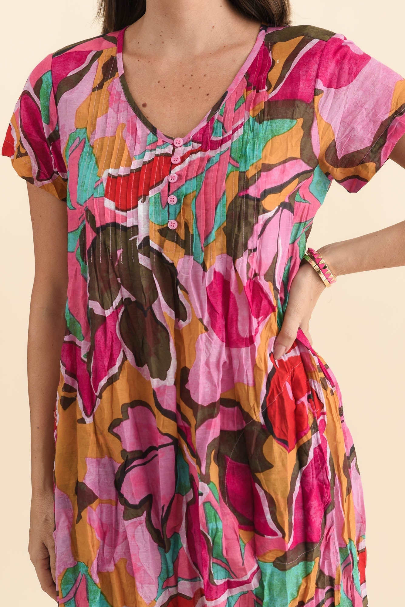 Sabina Fuchsia Garden Crinkle Cotton Dress