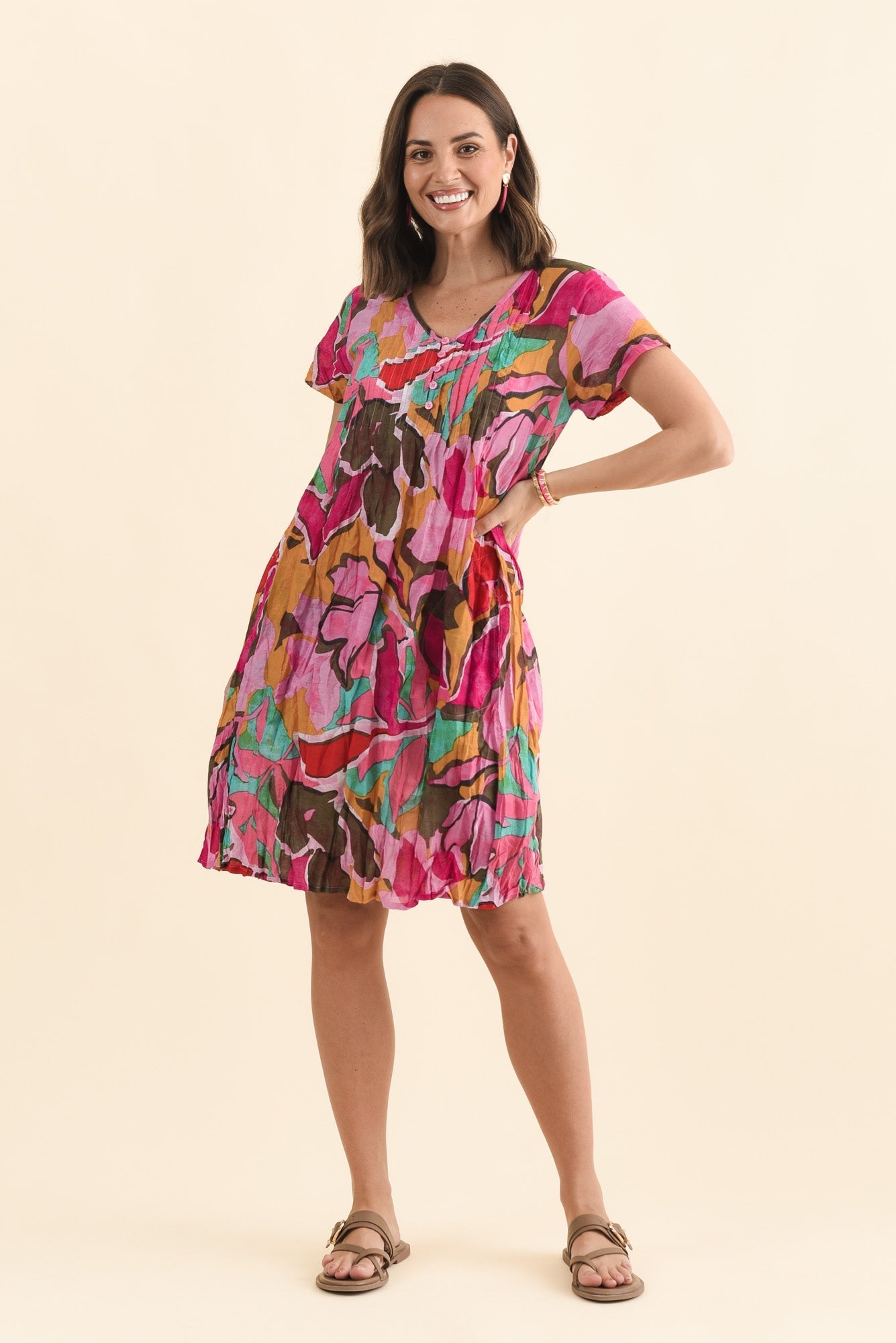 Sabina Fuchsia Garden Crinkle Cotton Dress