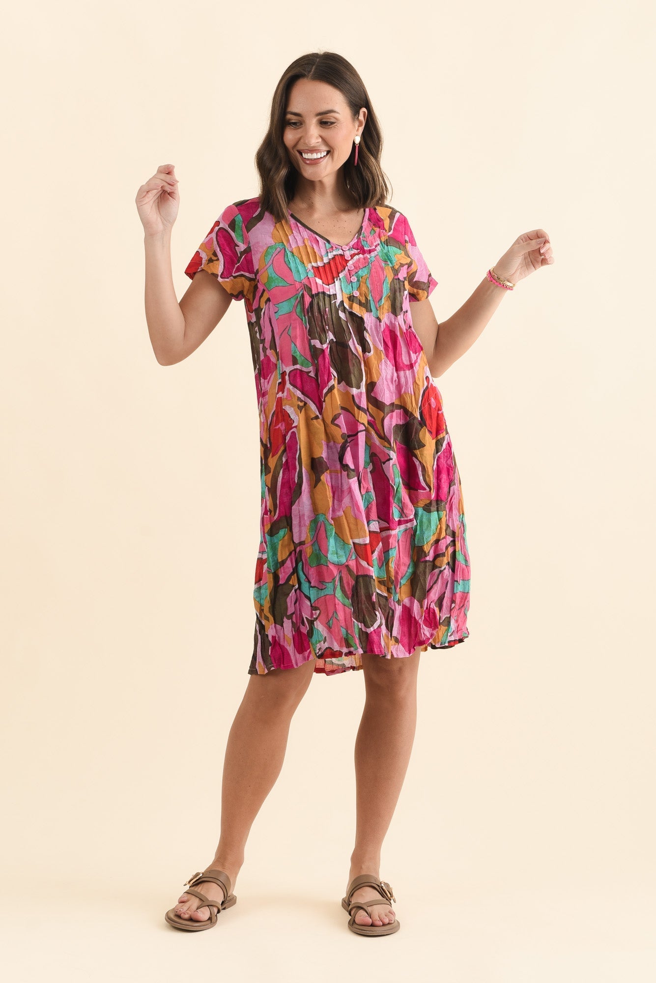 Sabina Fuchsia Garden Crinkle Cotton Dress