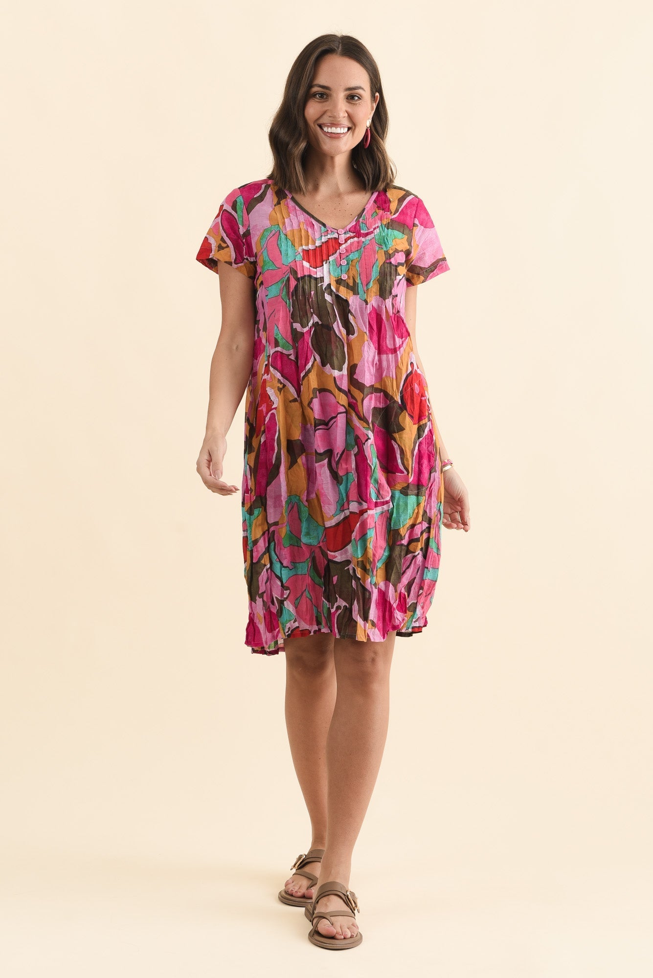 Sabina Fuchsia Garden Crinkle Cotton Dress