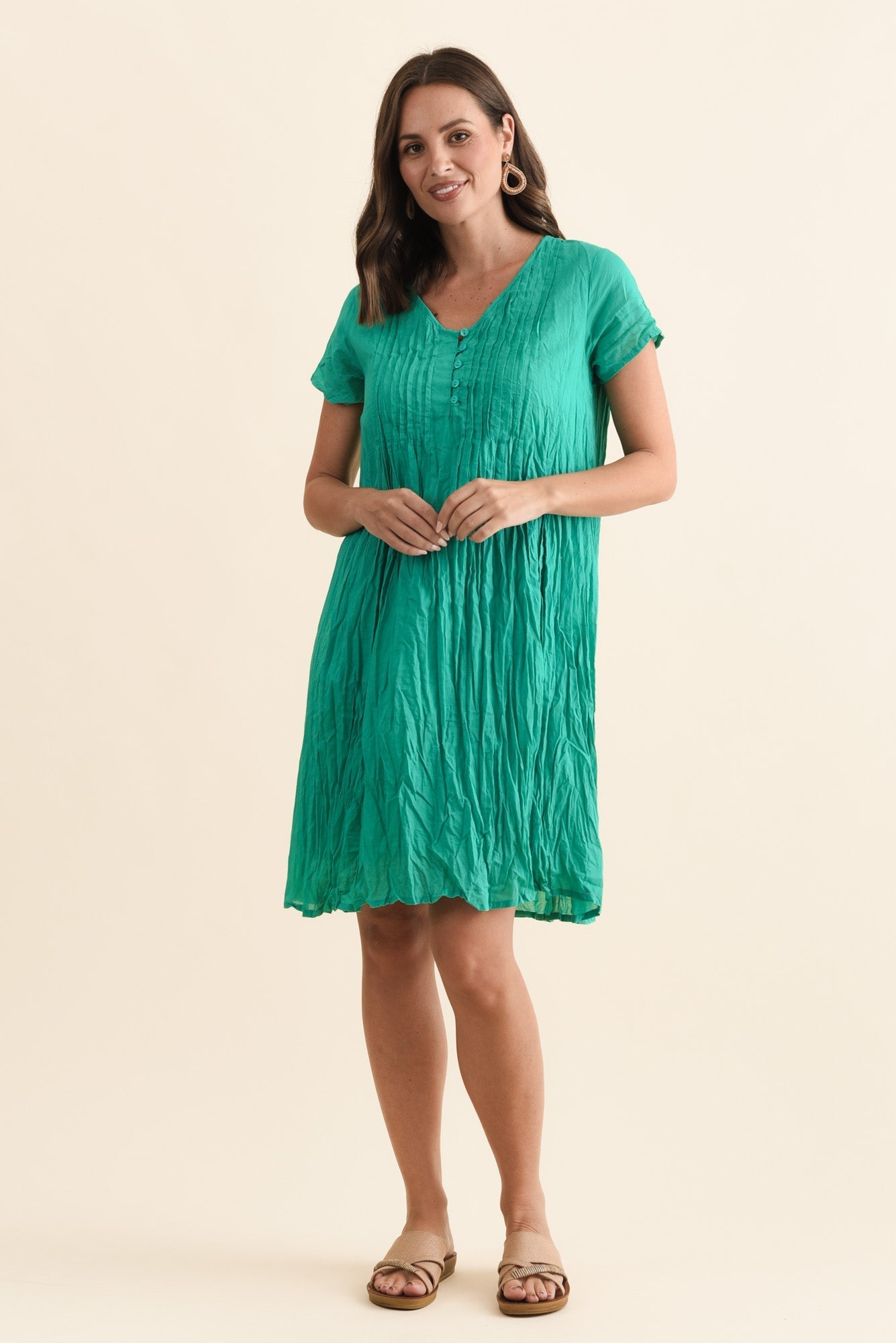 Sabina Green Crinkle Cotton Dress