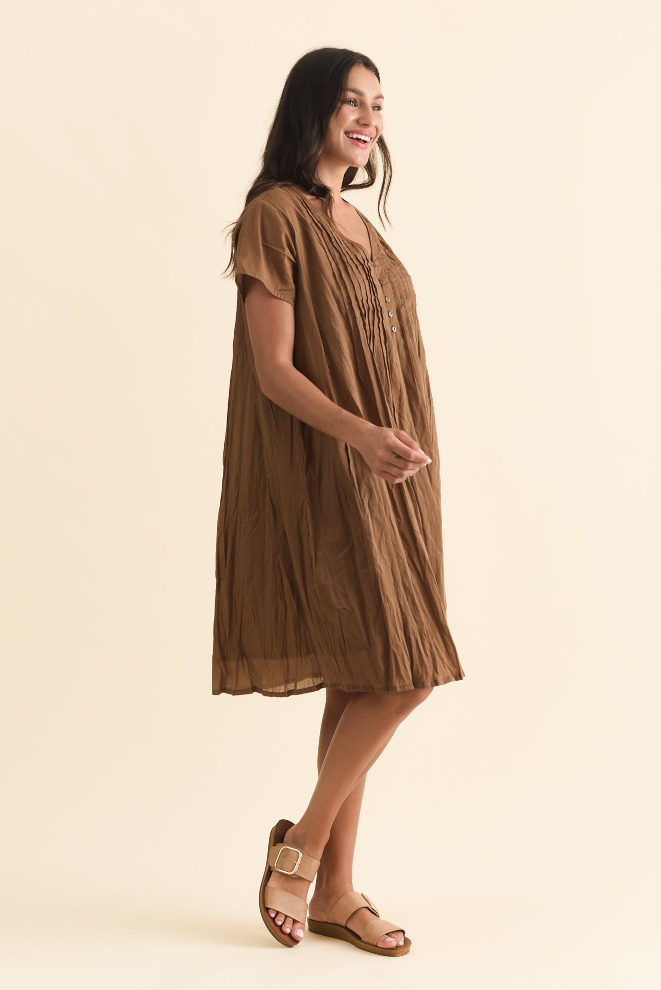 Sabina Mocha Crinkle Cotton Dress