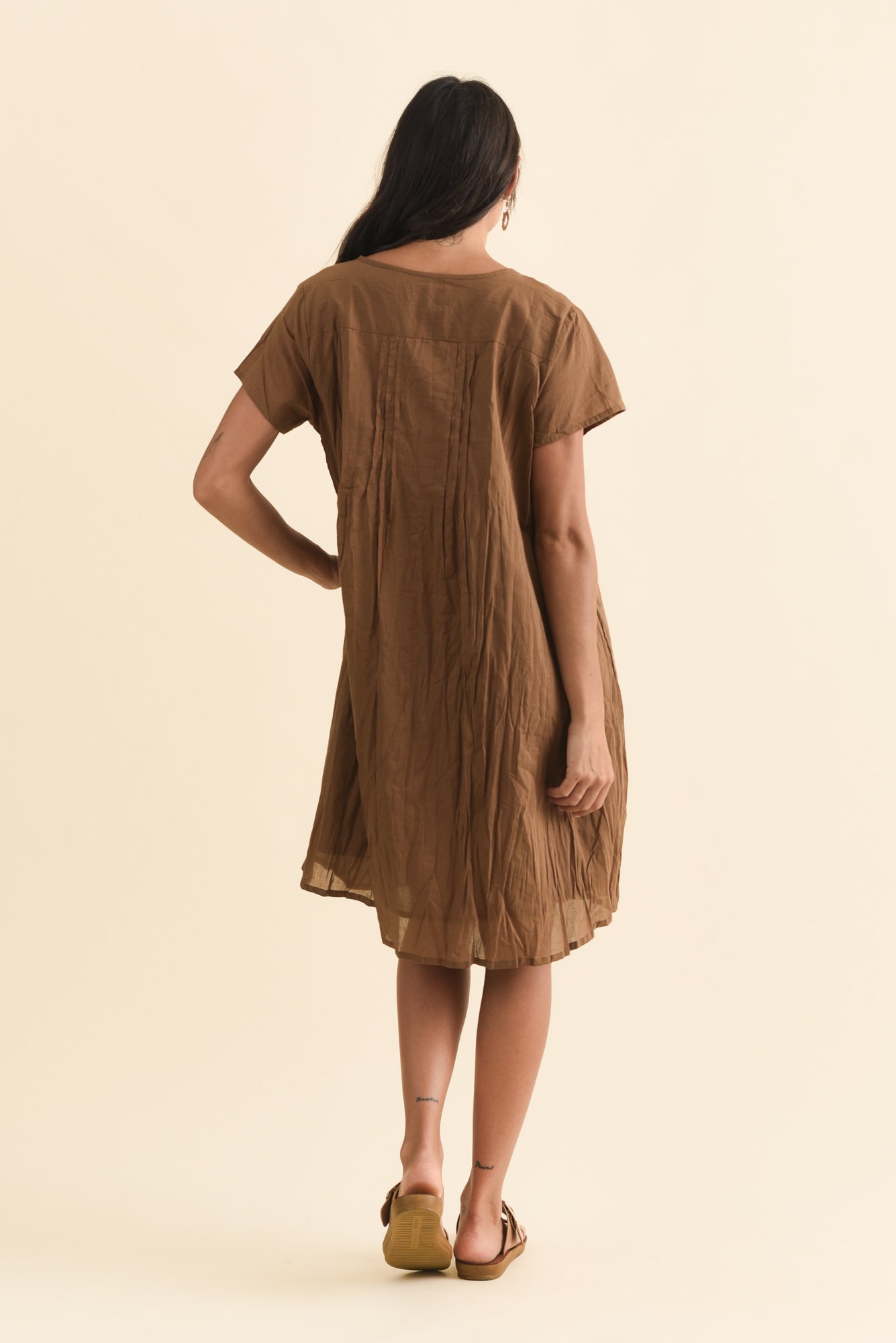 Sabina Mocha Crinkle Cotton Dress