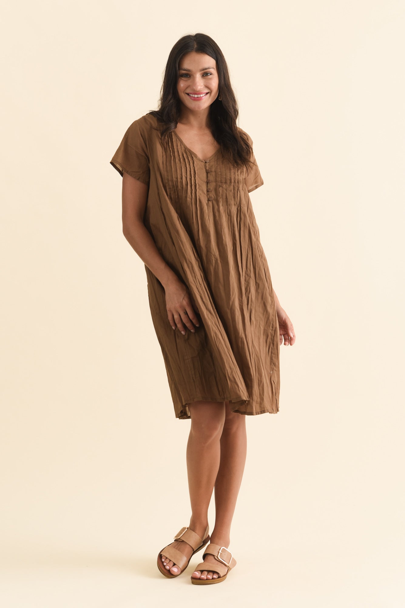 Sabina Mocha Crinkle Cotton Dress