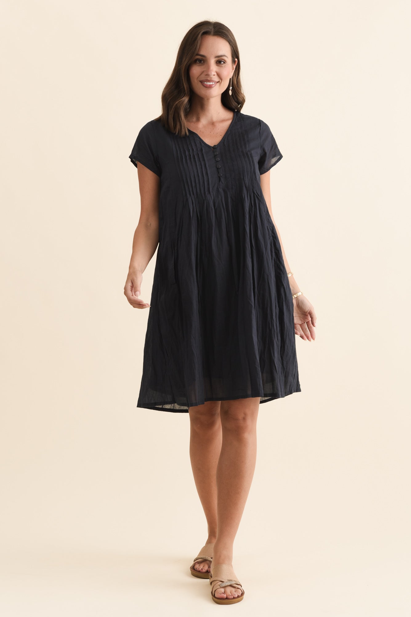Sabina Navy Crinkle Cotton Dress