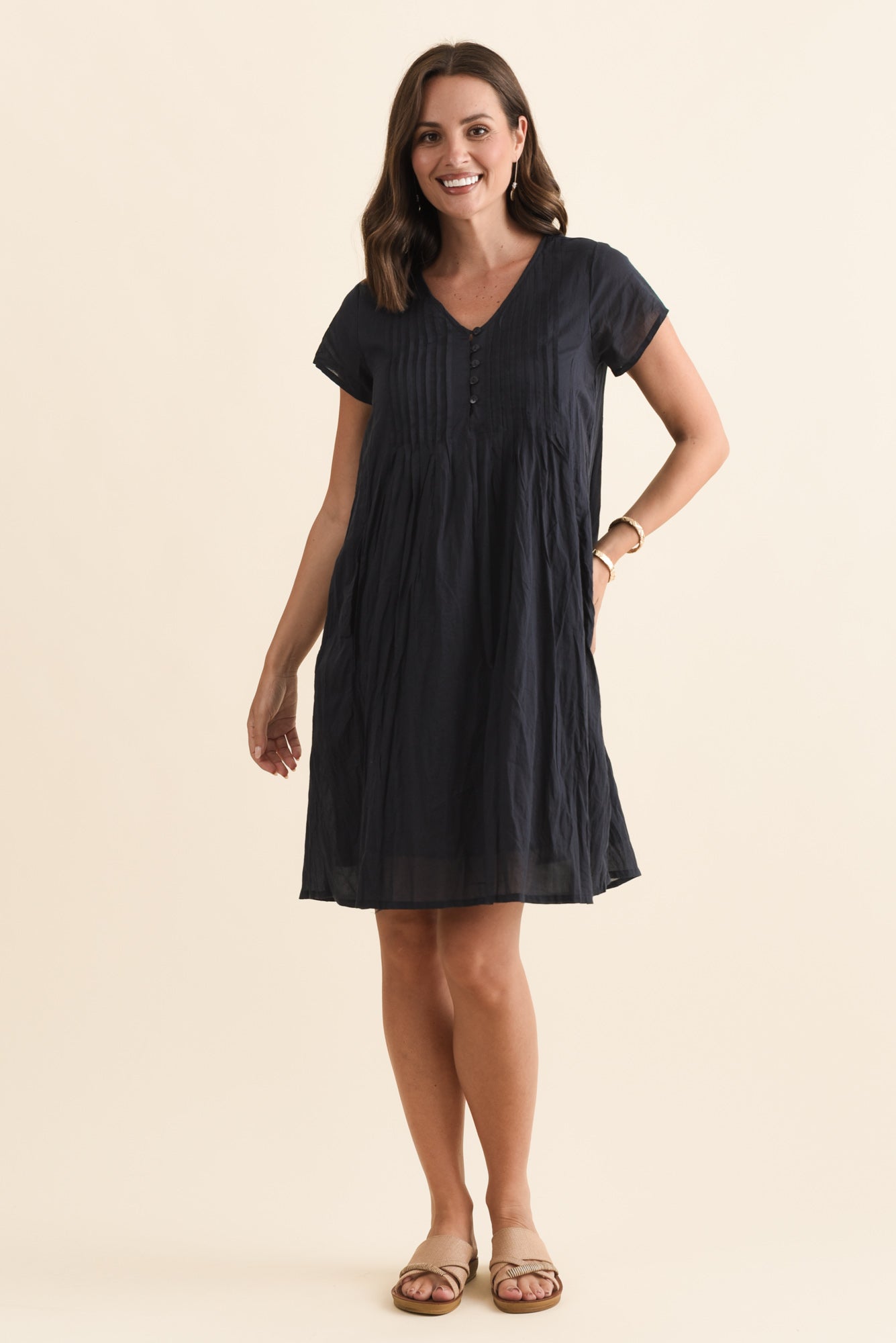 Sabina Navy Crinkle Cotton Dress