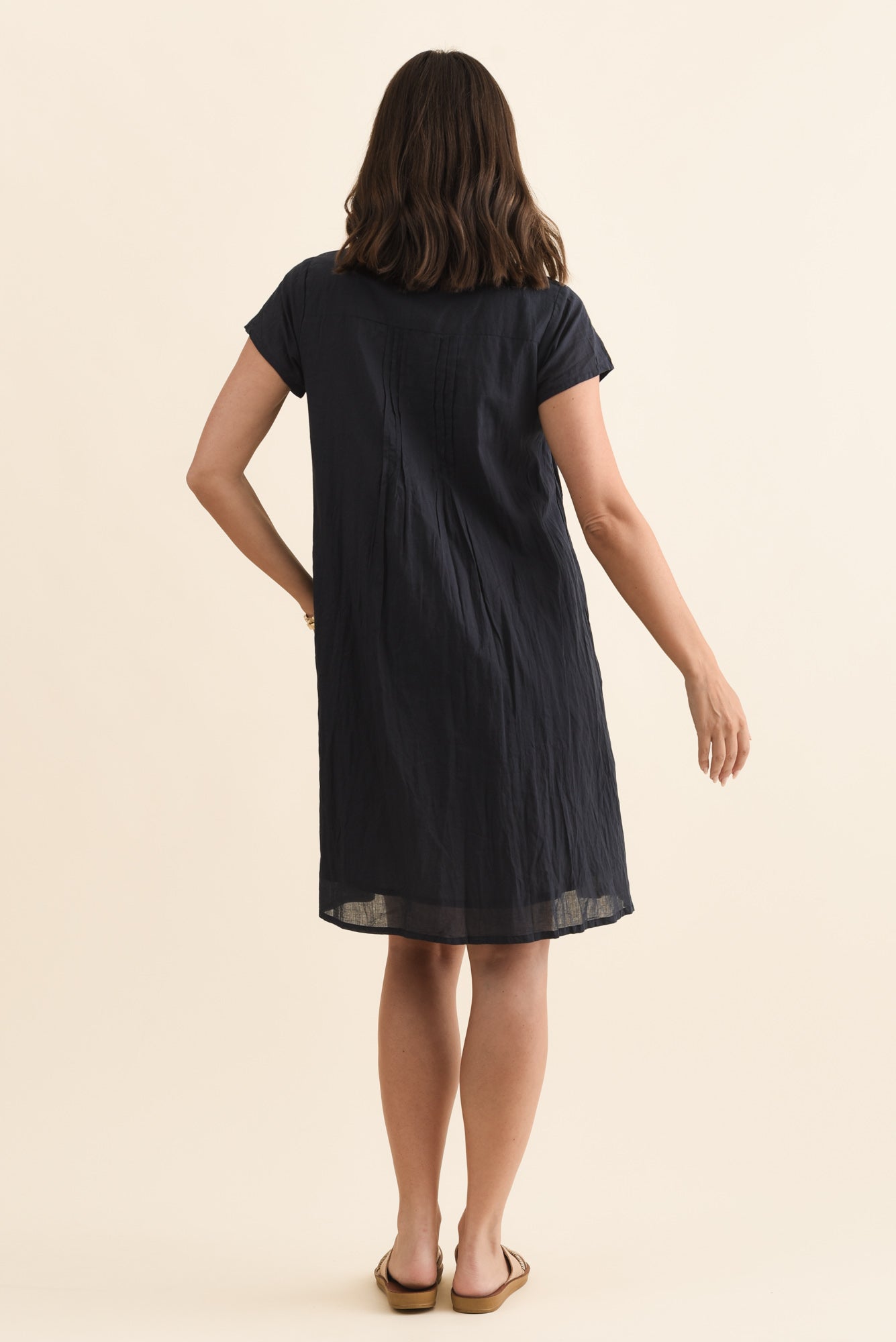 Sabina Navy Crinkle Cotton Dress
