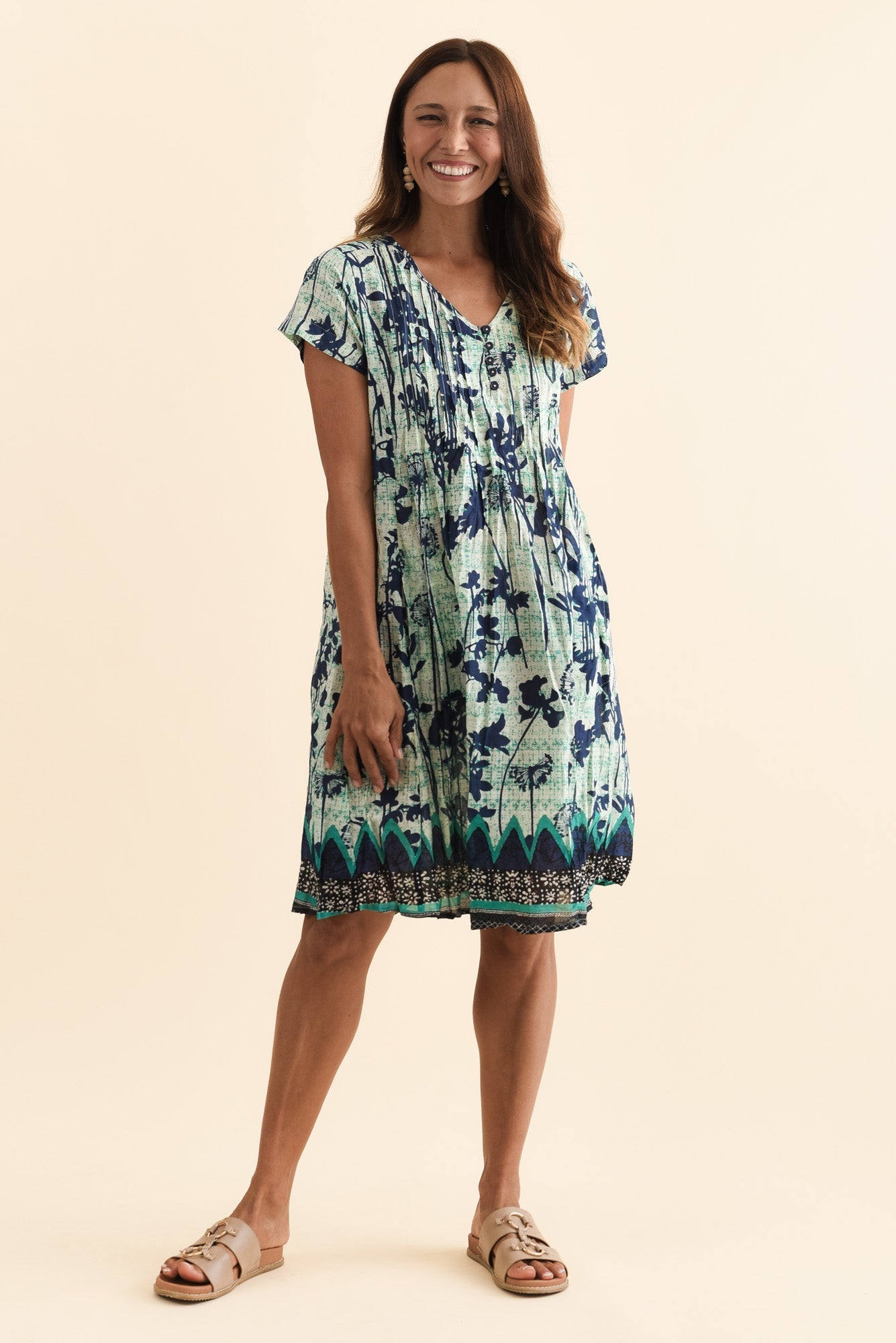 Sabina Navy Dandelion Crinkle Cotton Dress