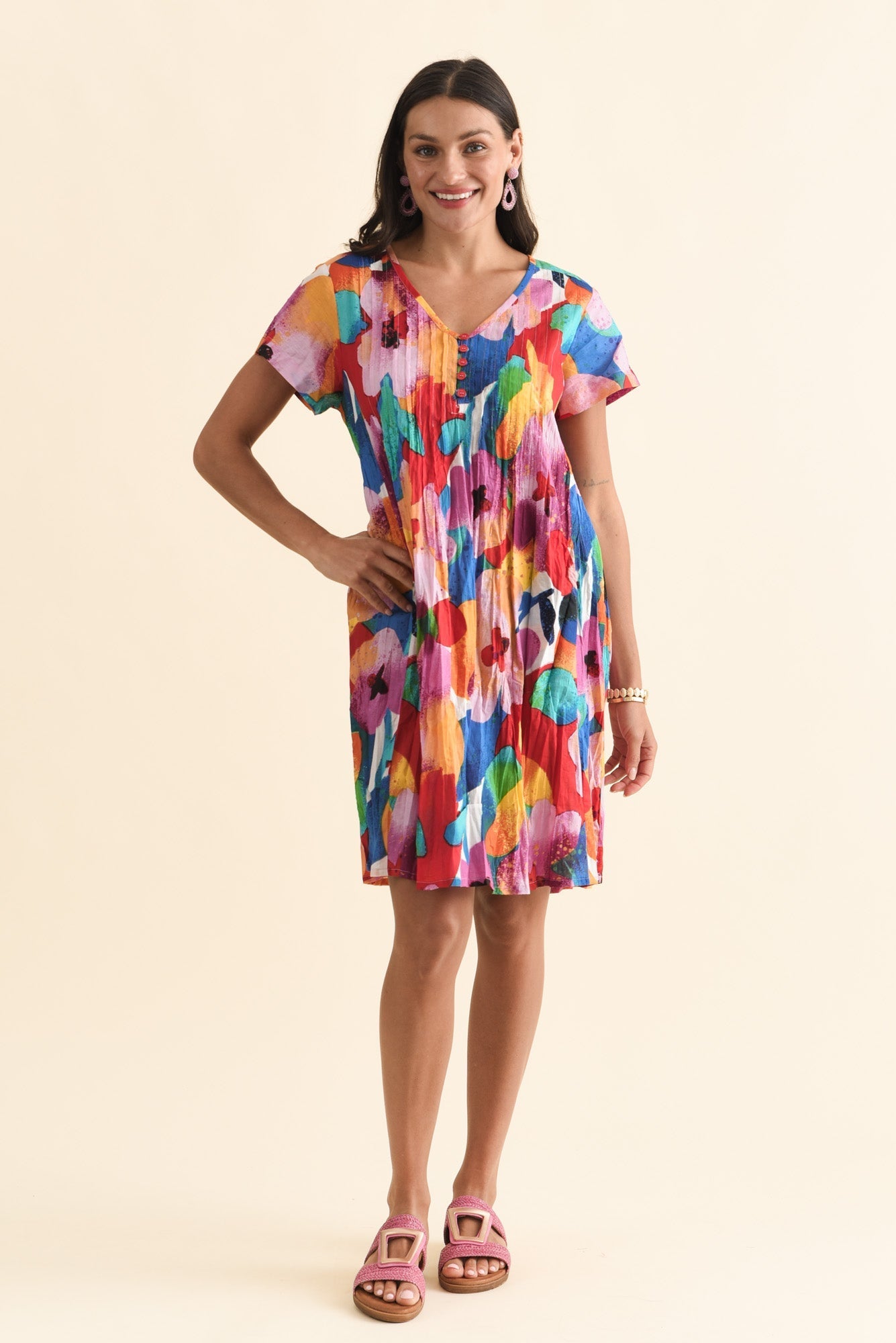 Sabina Pink Bloom Crinkle Cotton Dress