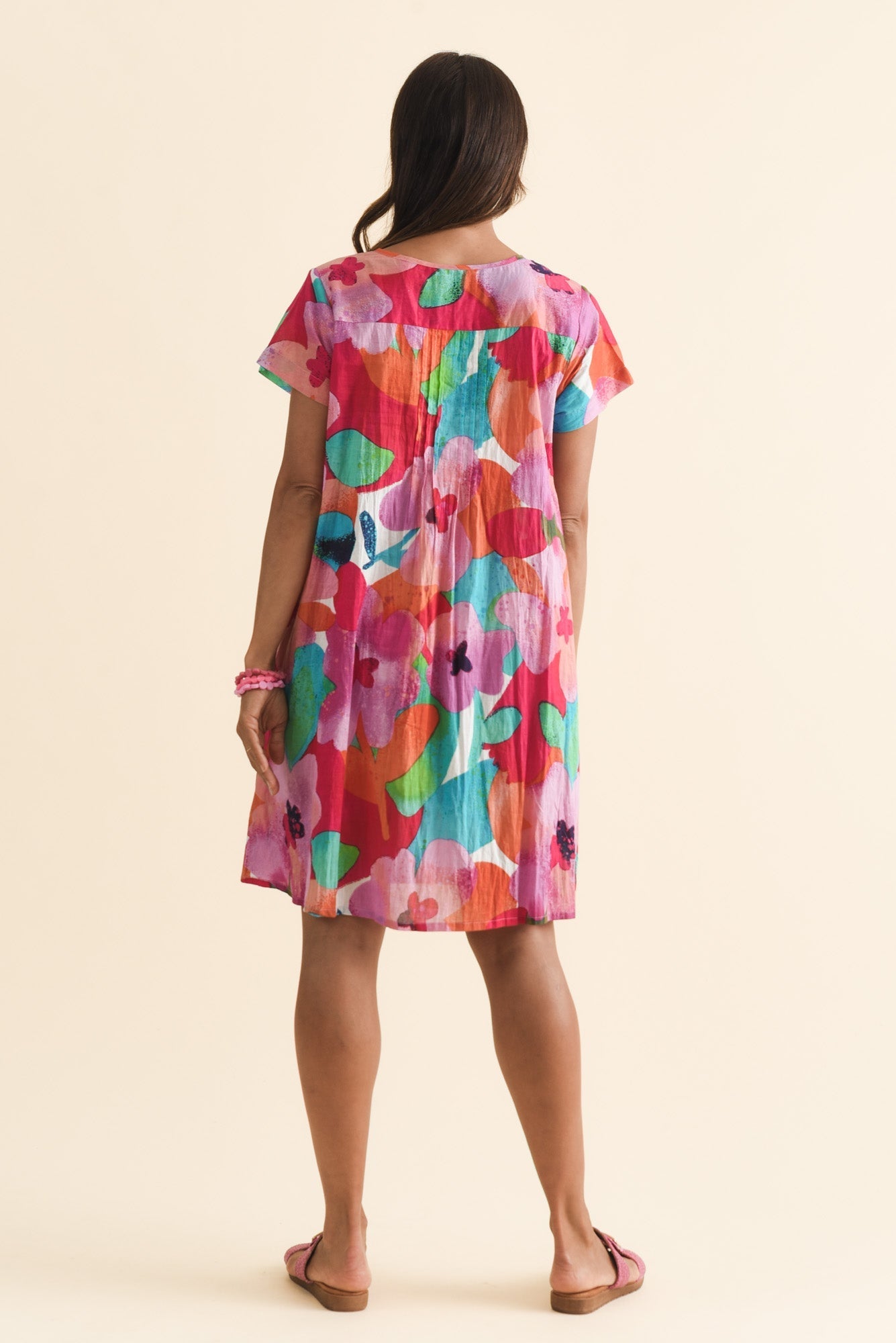 Sabina Pink Floral Crinkle Cotton Dress