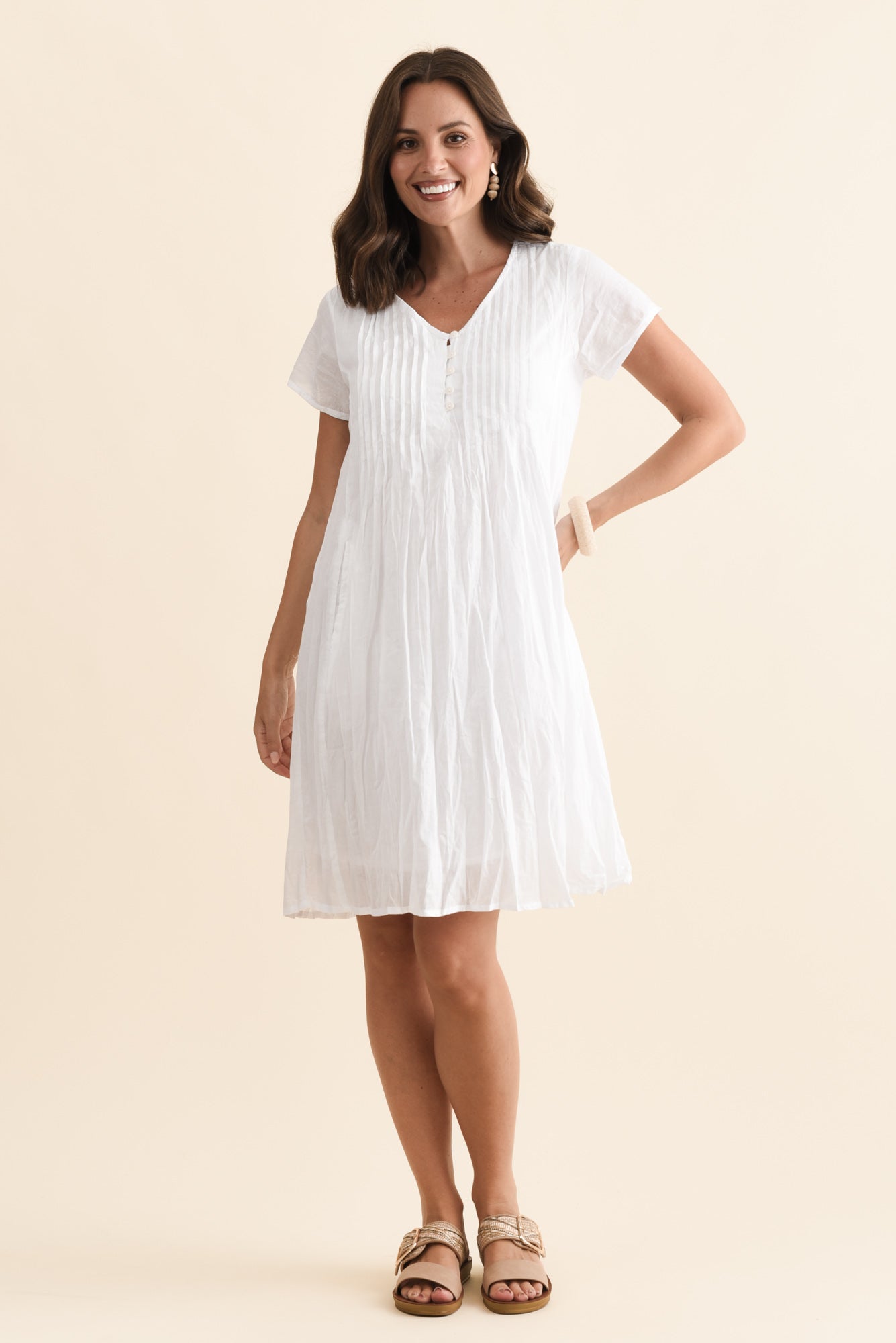 Sabina White Crinkle Cotton Dress