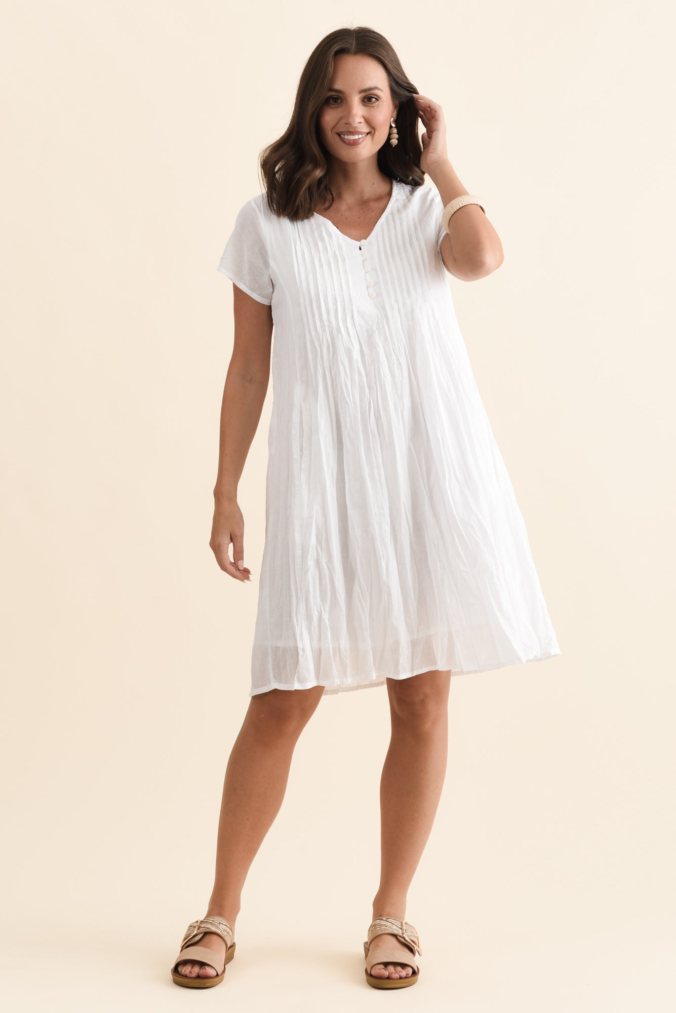 Sabina White Crinkle Cotton Dress