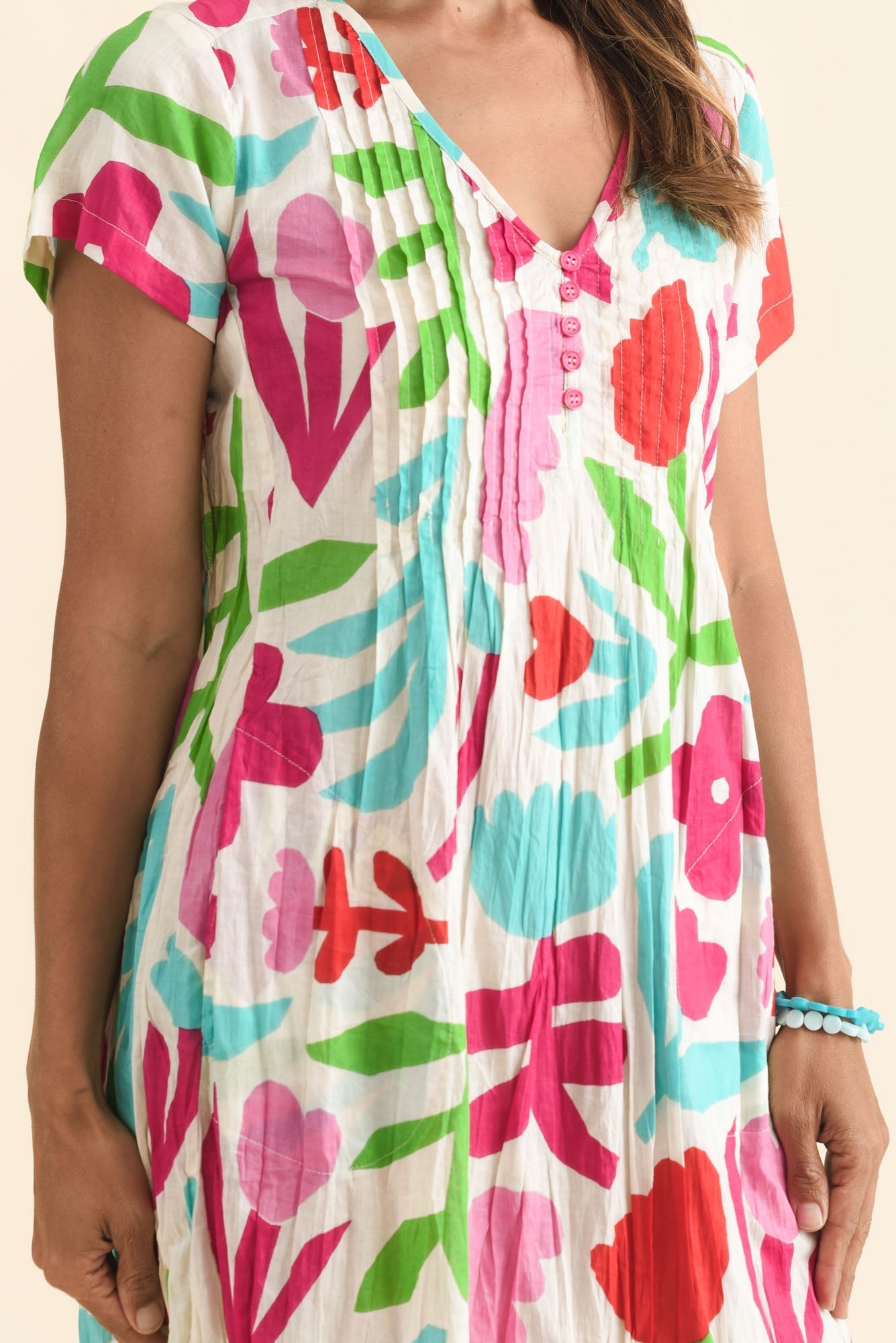 Sabina White Flower Crinkle Cotton Dress