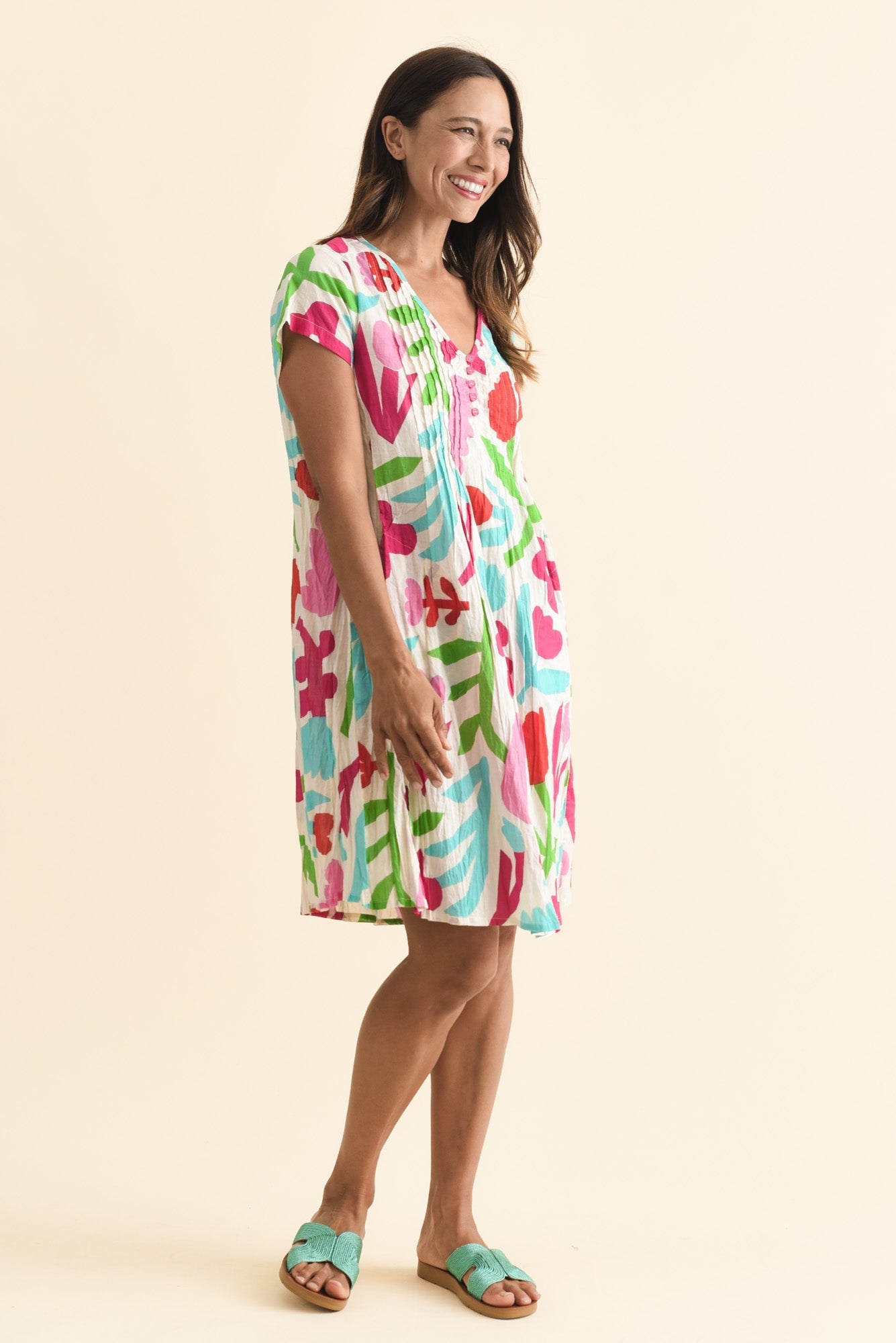 Sabina White Flower Crinkle Cotton Dress