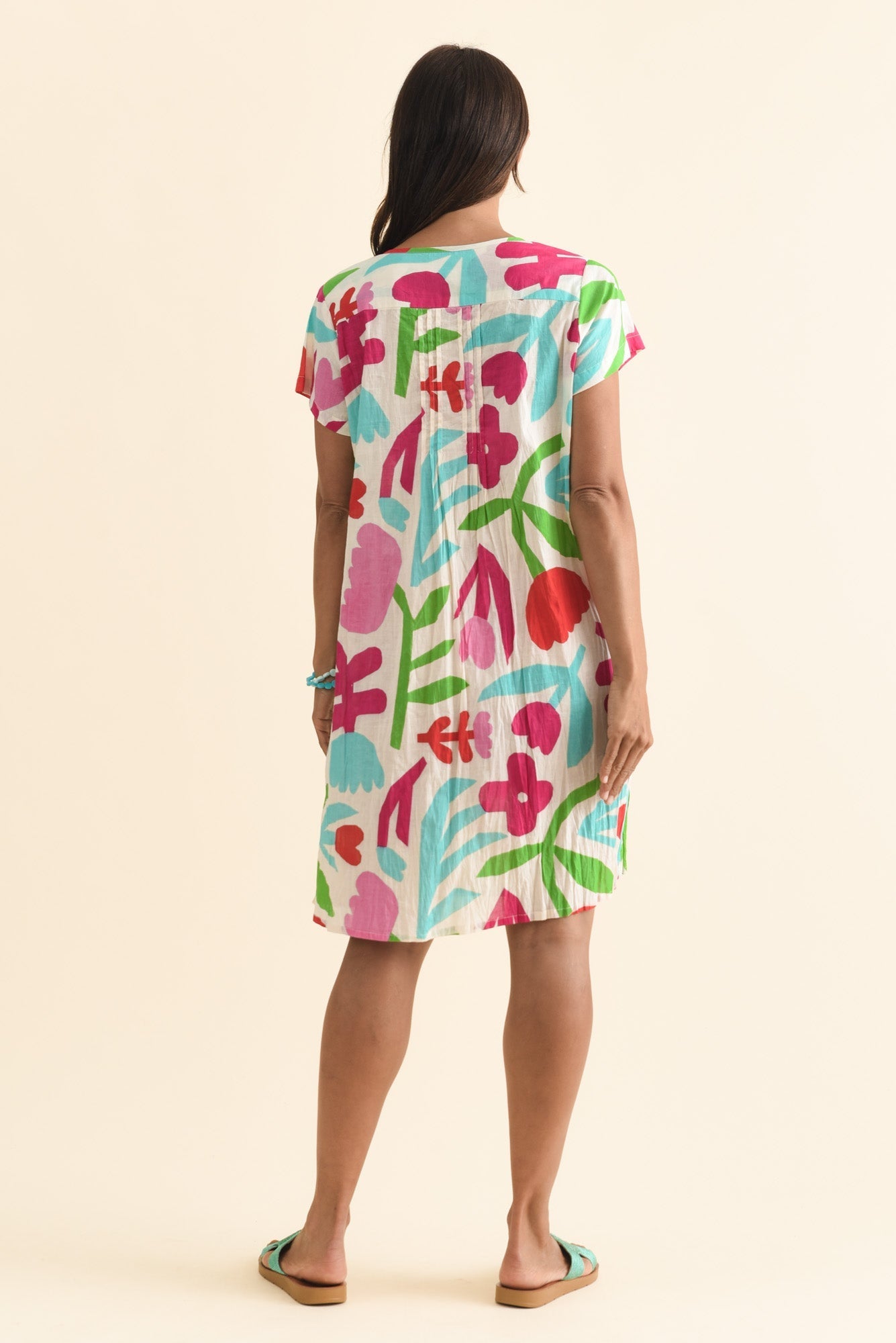 Sabina White Flower Crinkle Cotton Dress