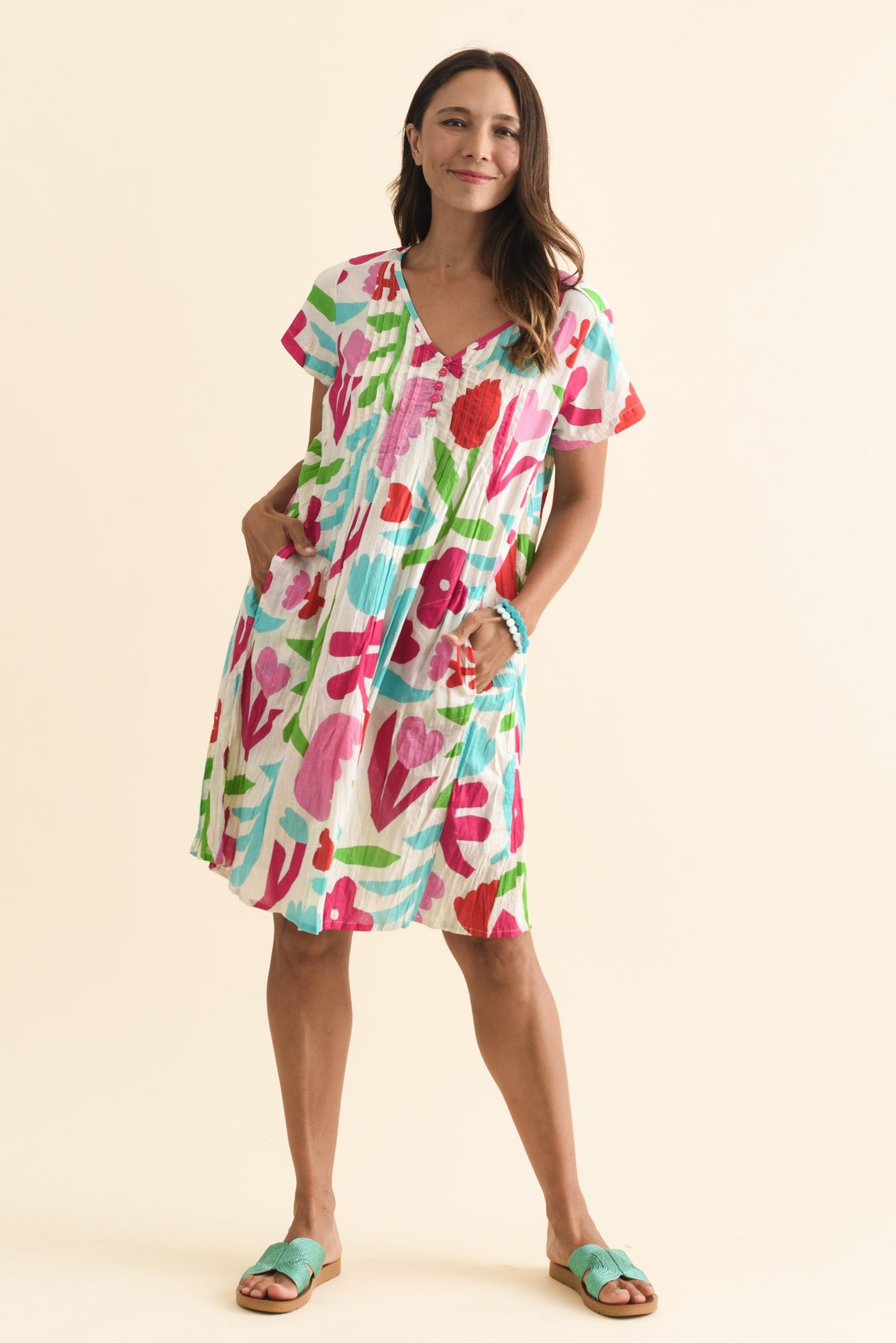 Sabina White Flower Crinkle Cotton Dress