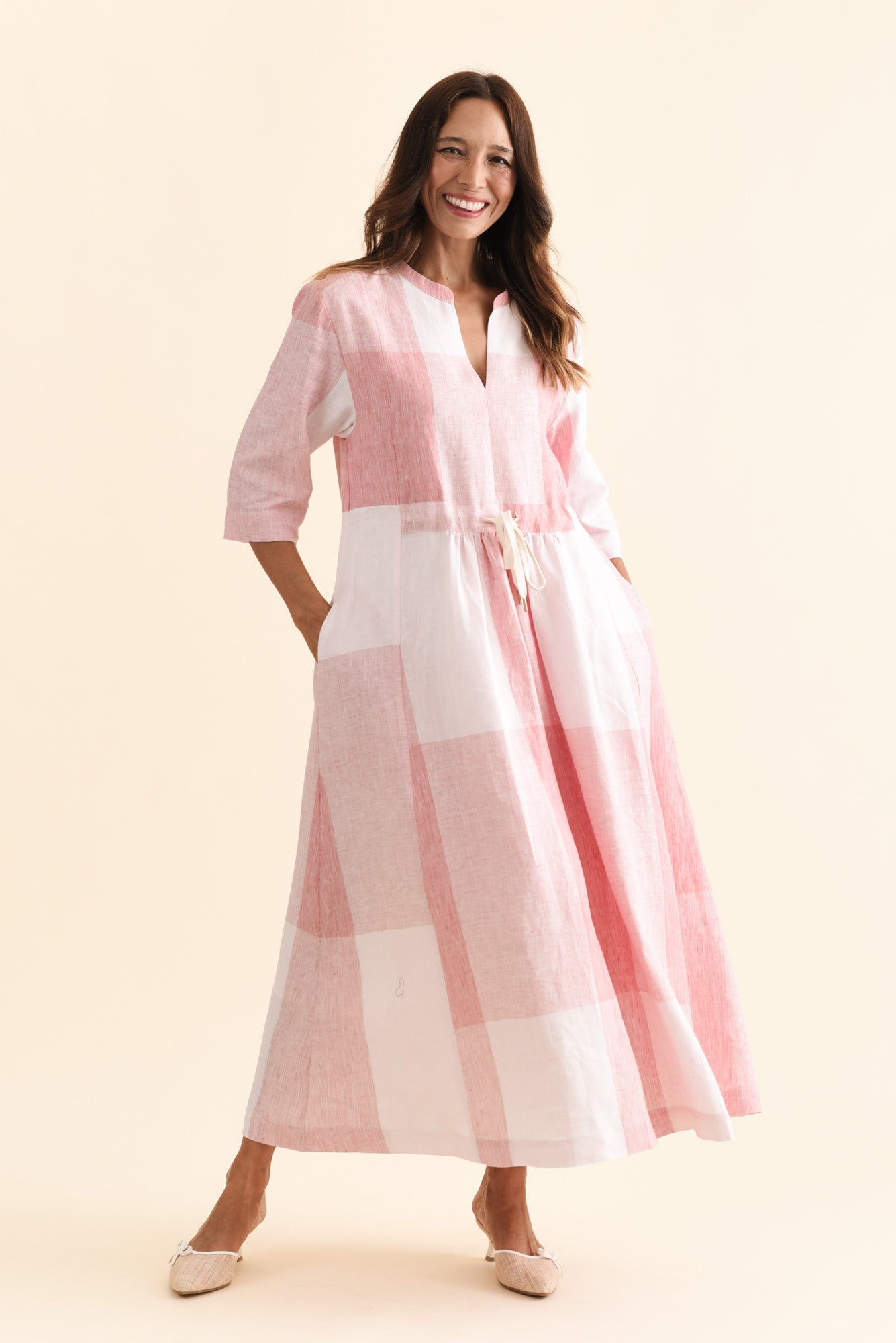 Safria Pink Check Linen Dress