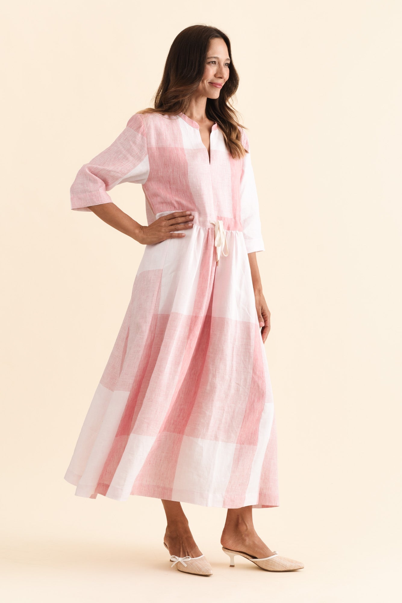 Safria Pink Check Linen Dress