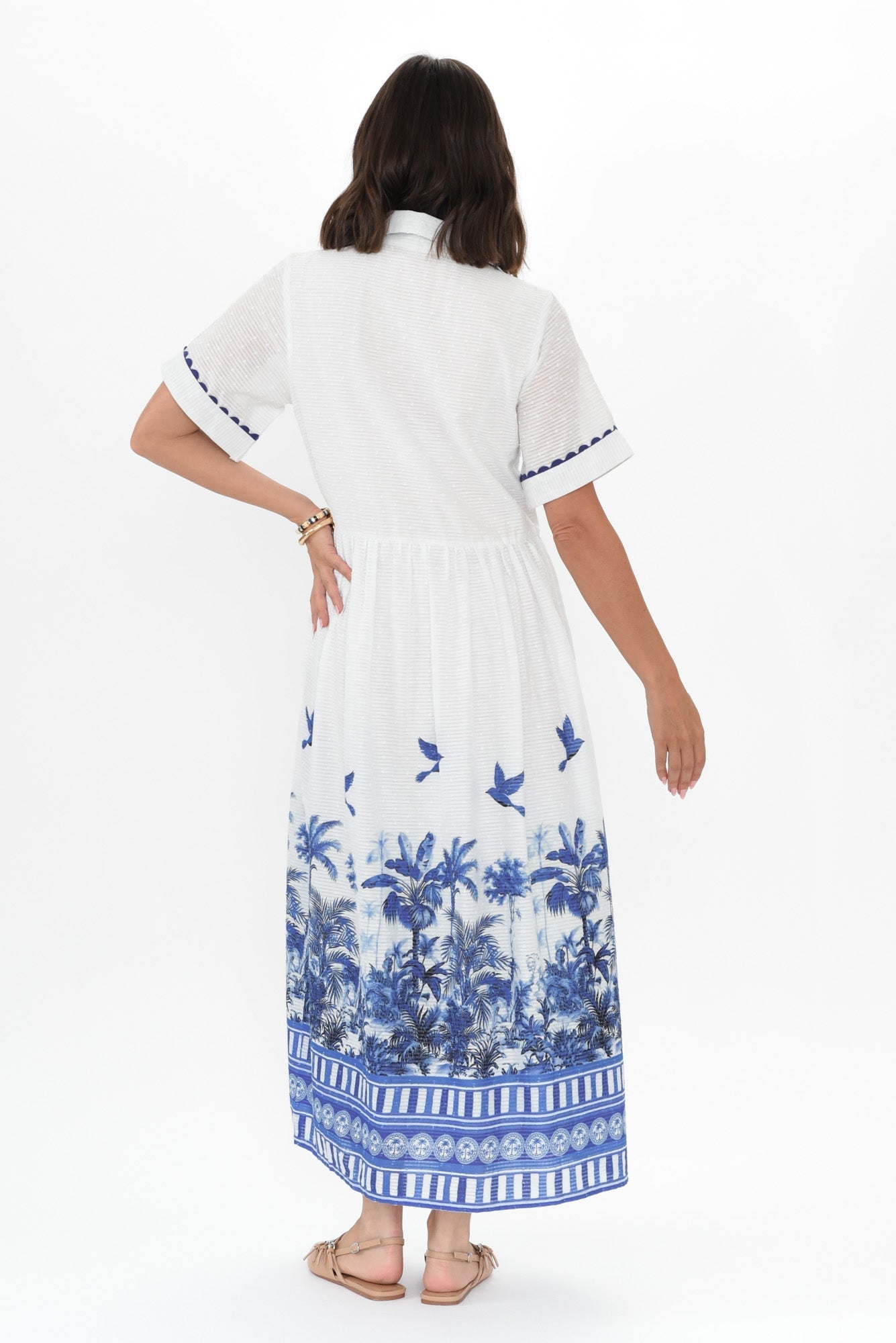 Sagara Blue Tropical Cotton Tie Dress