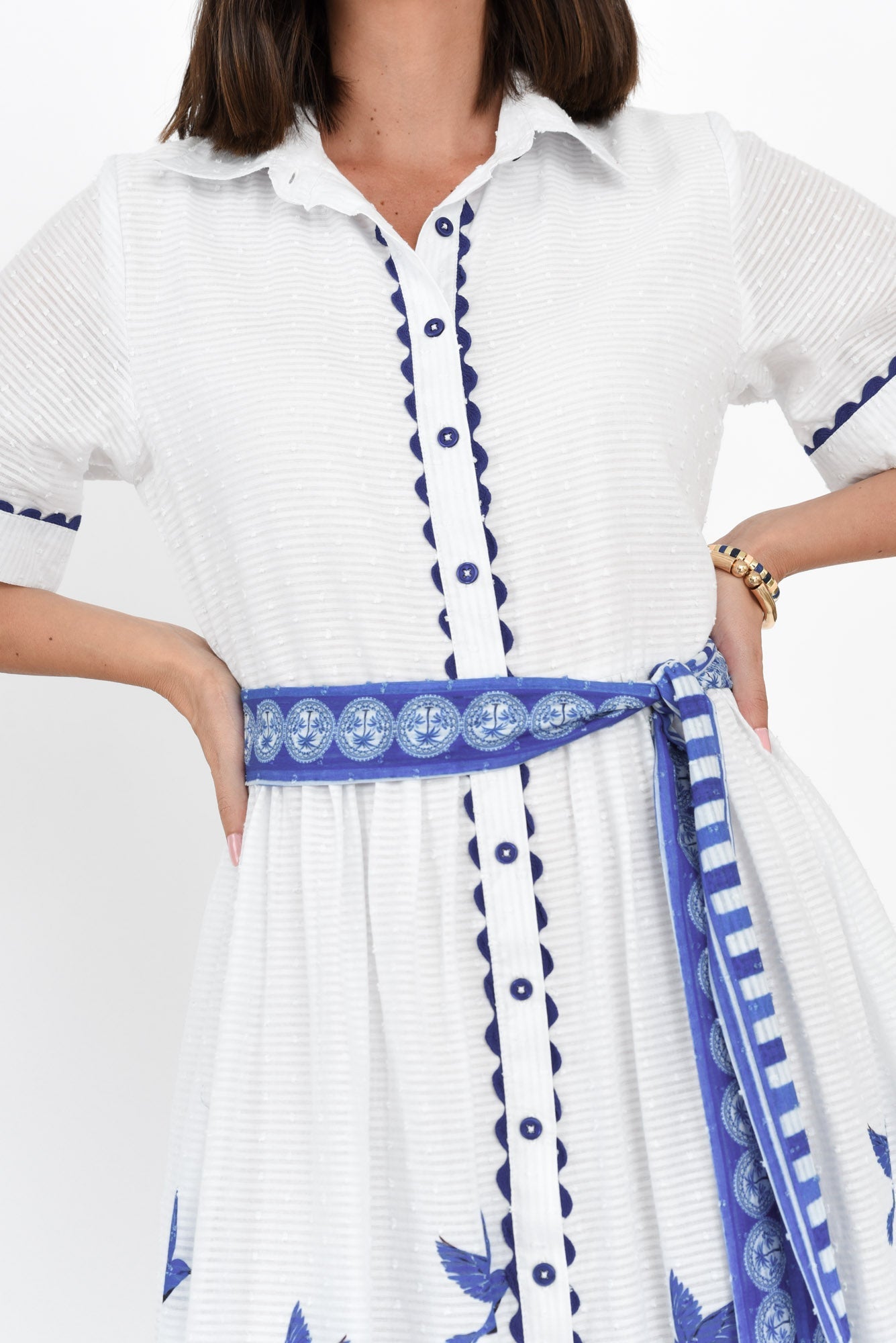 Sagara Blue Tropical Cotton Tie Dress