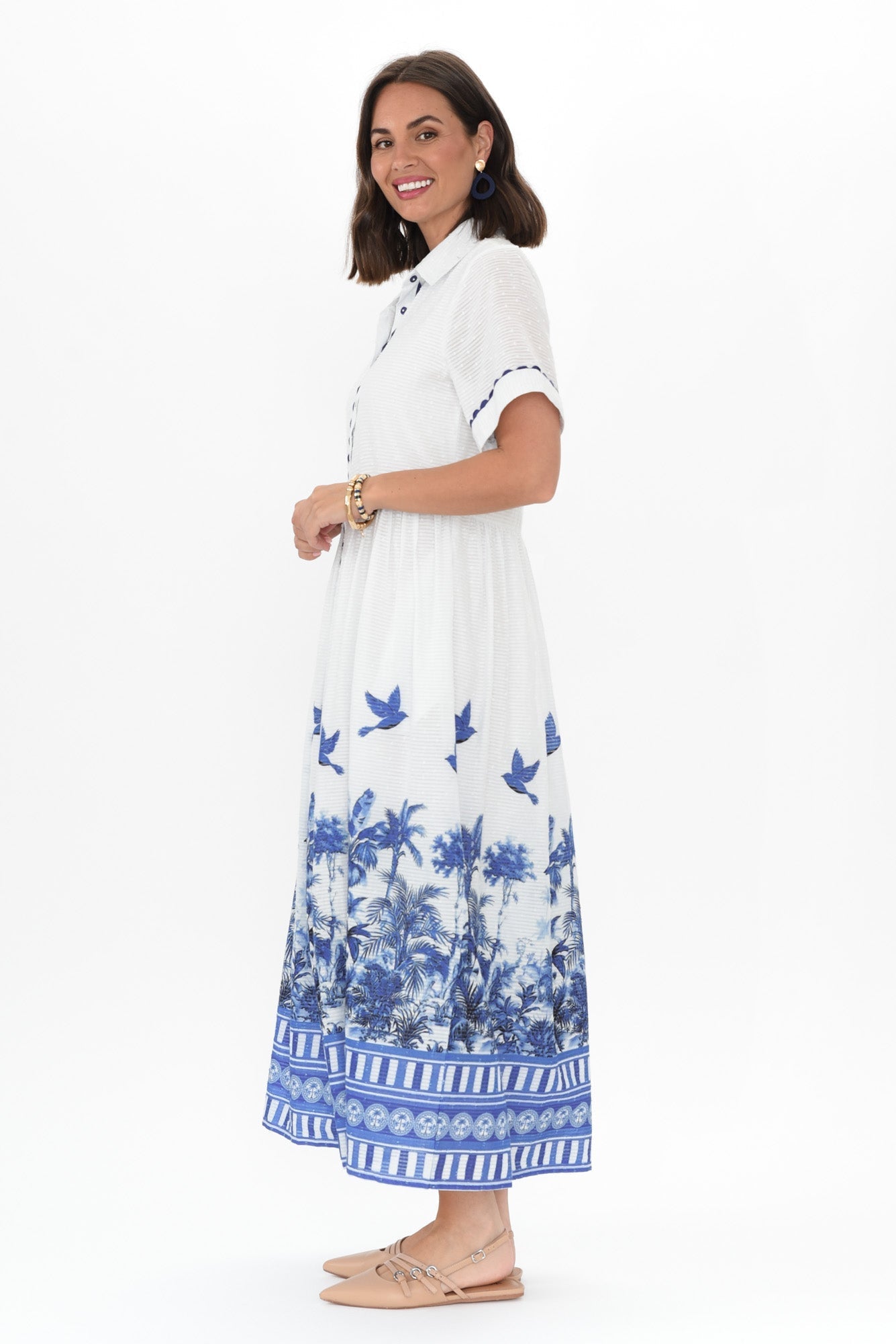 Sagara Blue Tropical Cotton Tie Dress