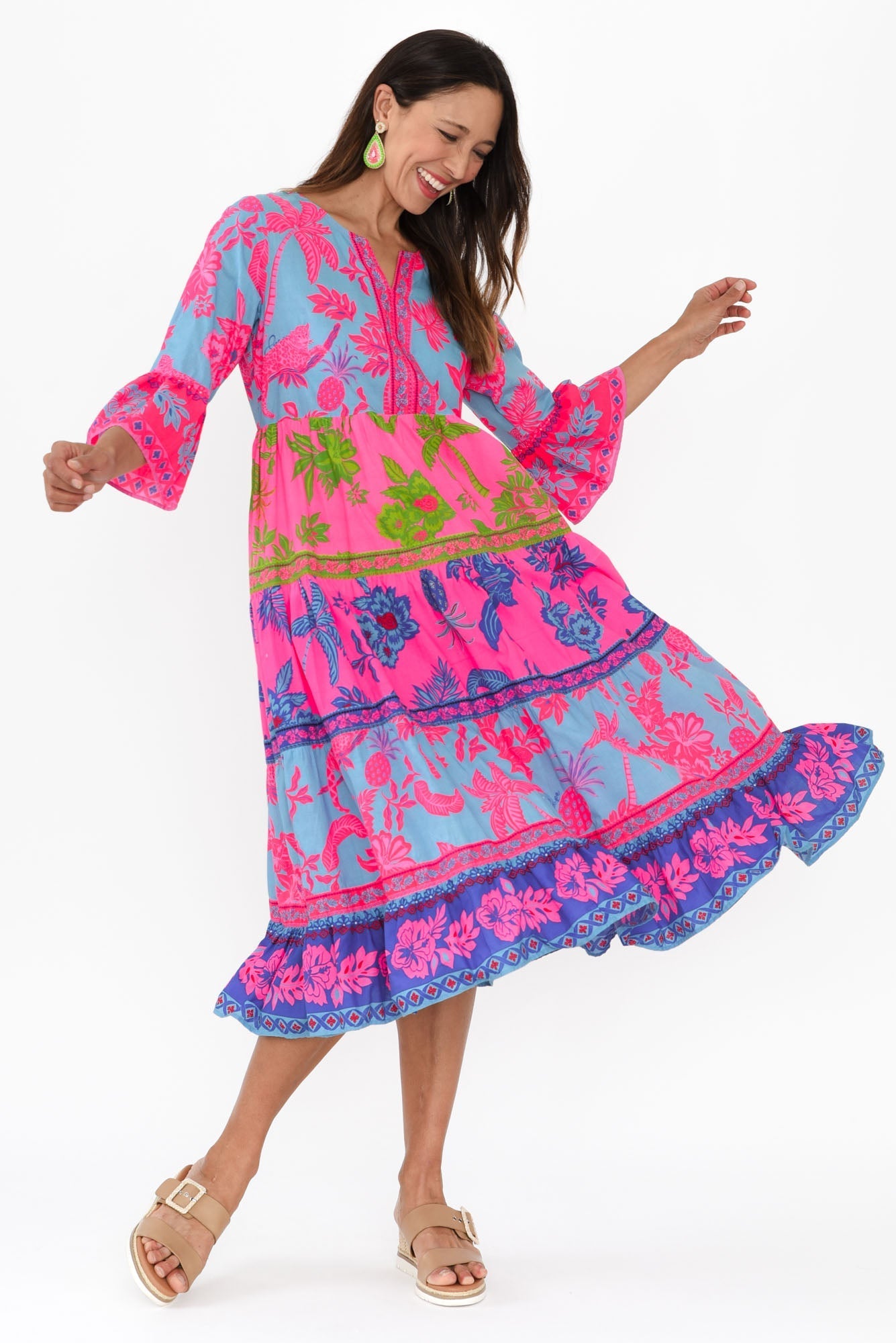 Samara Pink Pineapple Cotton Tier Dress