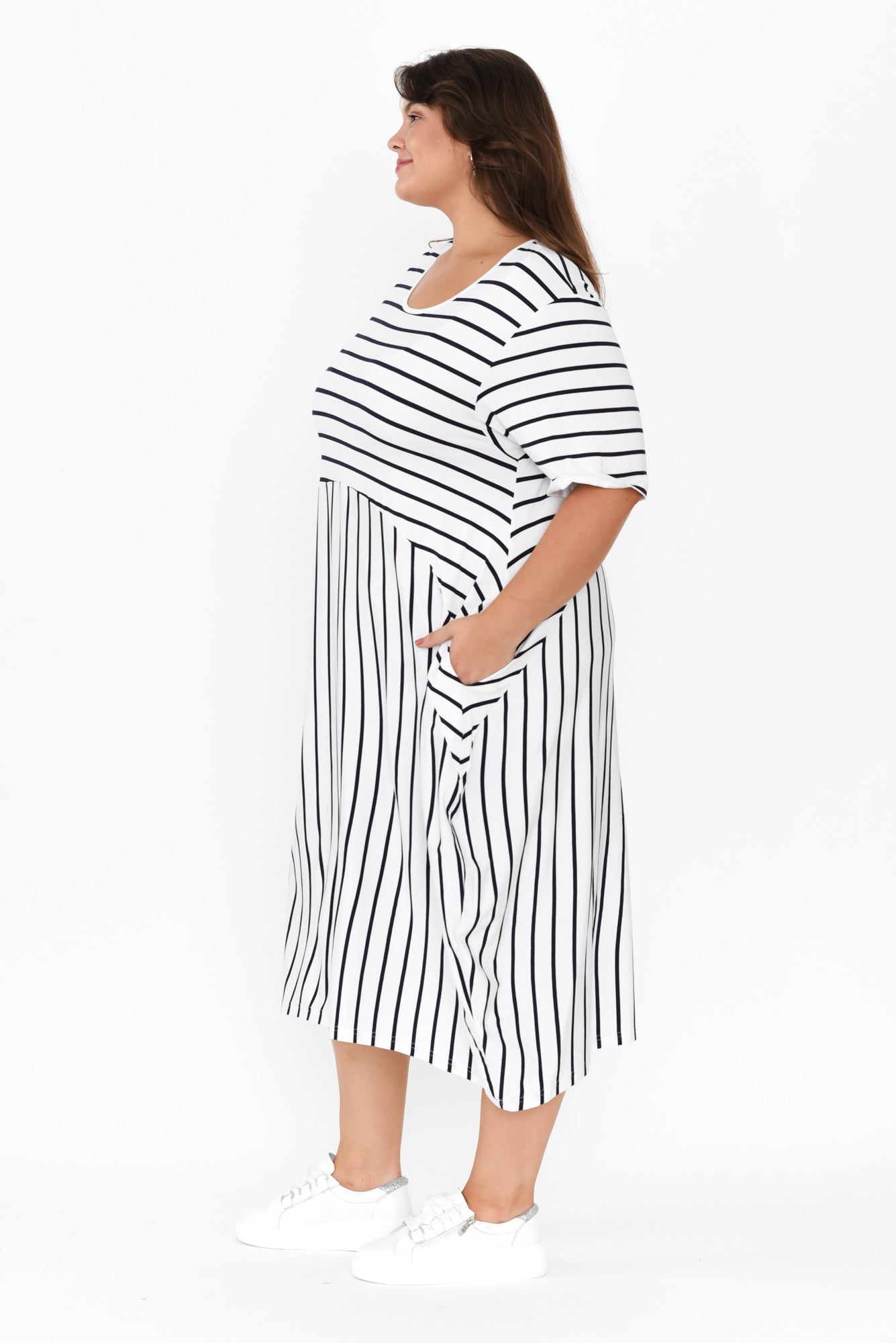 Samiya White Stripe Bamboo Dress