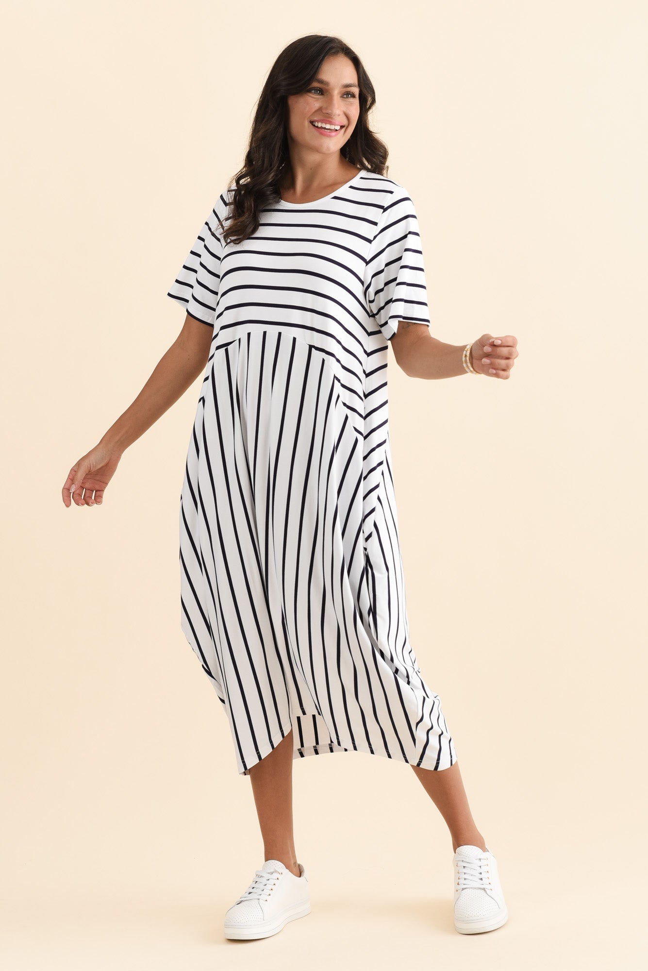 Samiya White Stripe Bamboo Dress